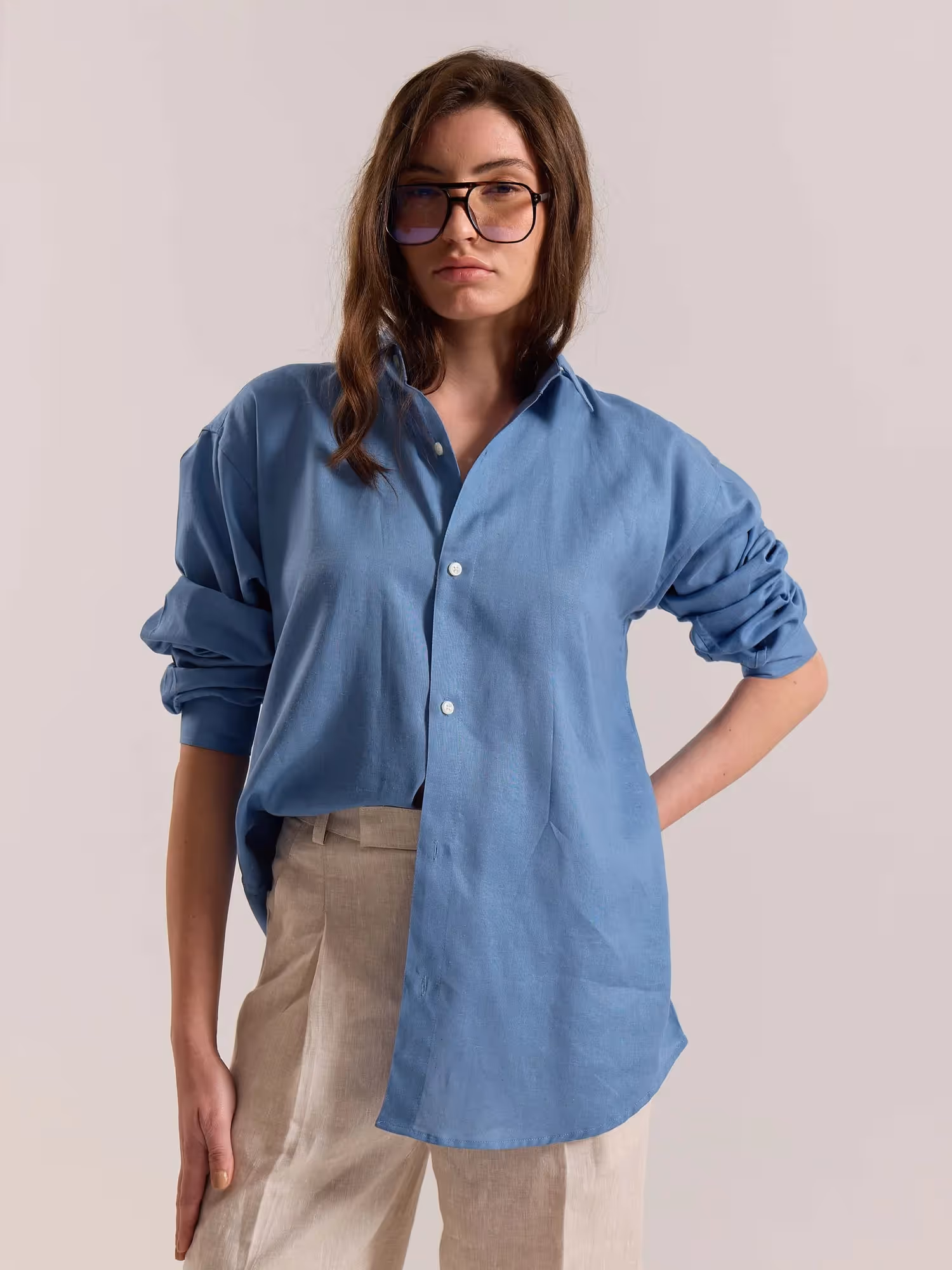 Dusty Blue Linen-blend Shirt image 4