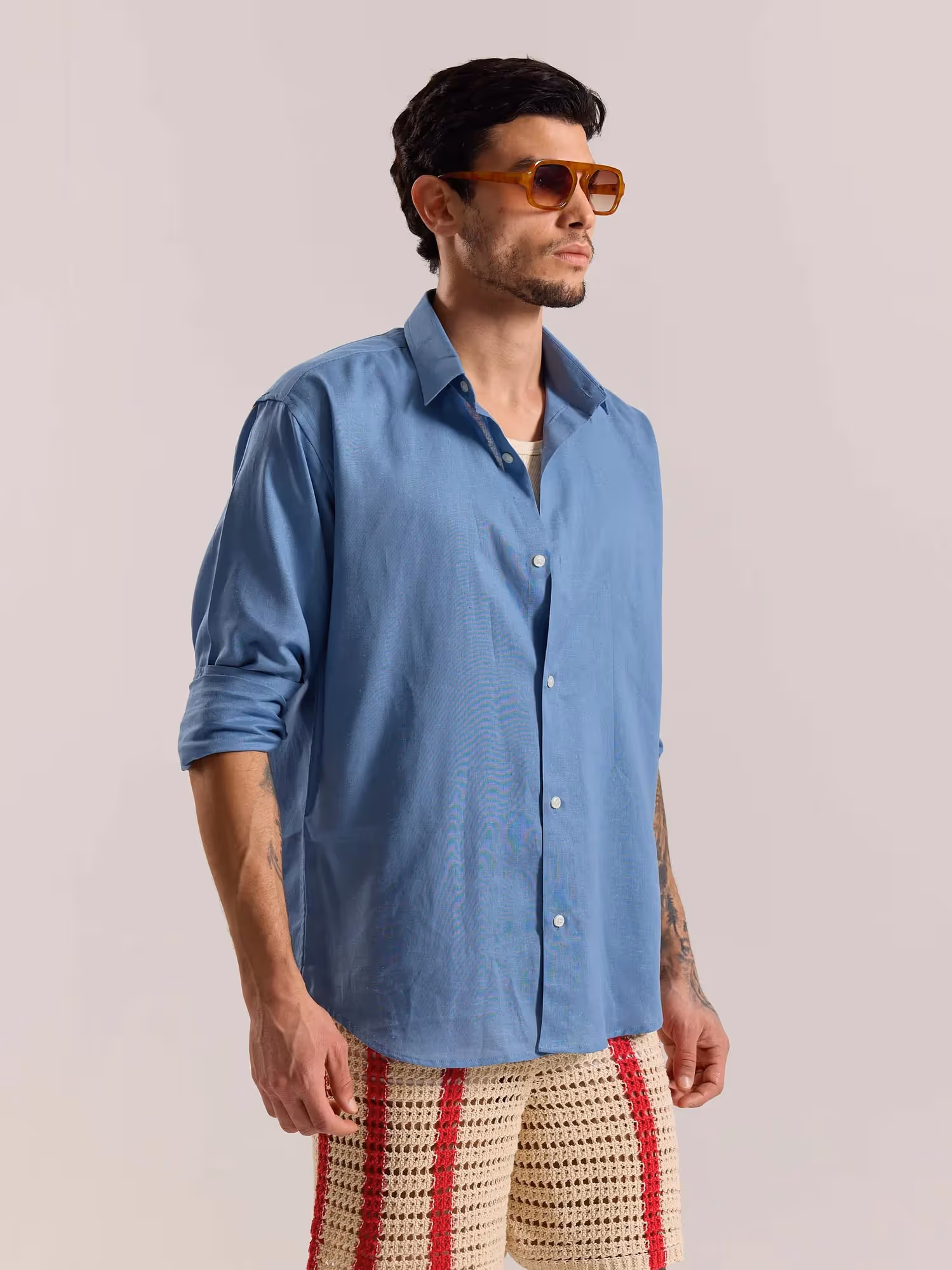 Dusty Blue Linen-blend Shirt image 5