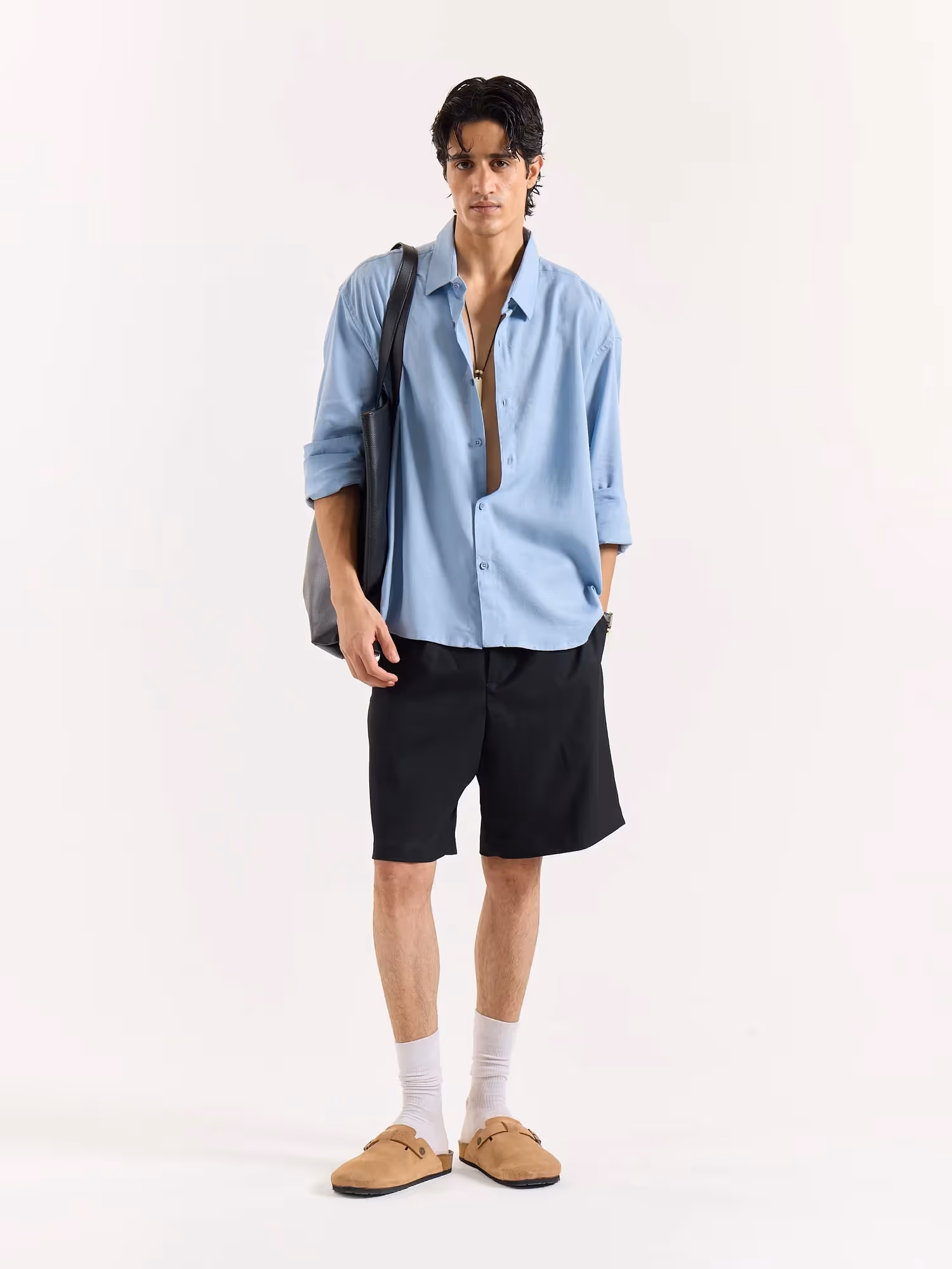 Dusty Blue Linen Cropped Shirt  image 1