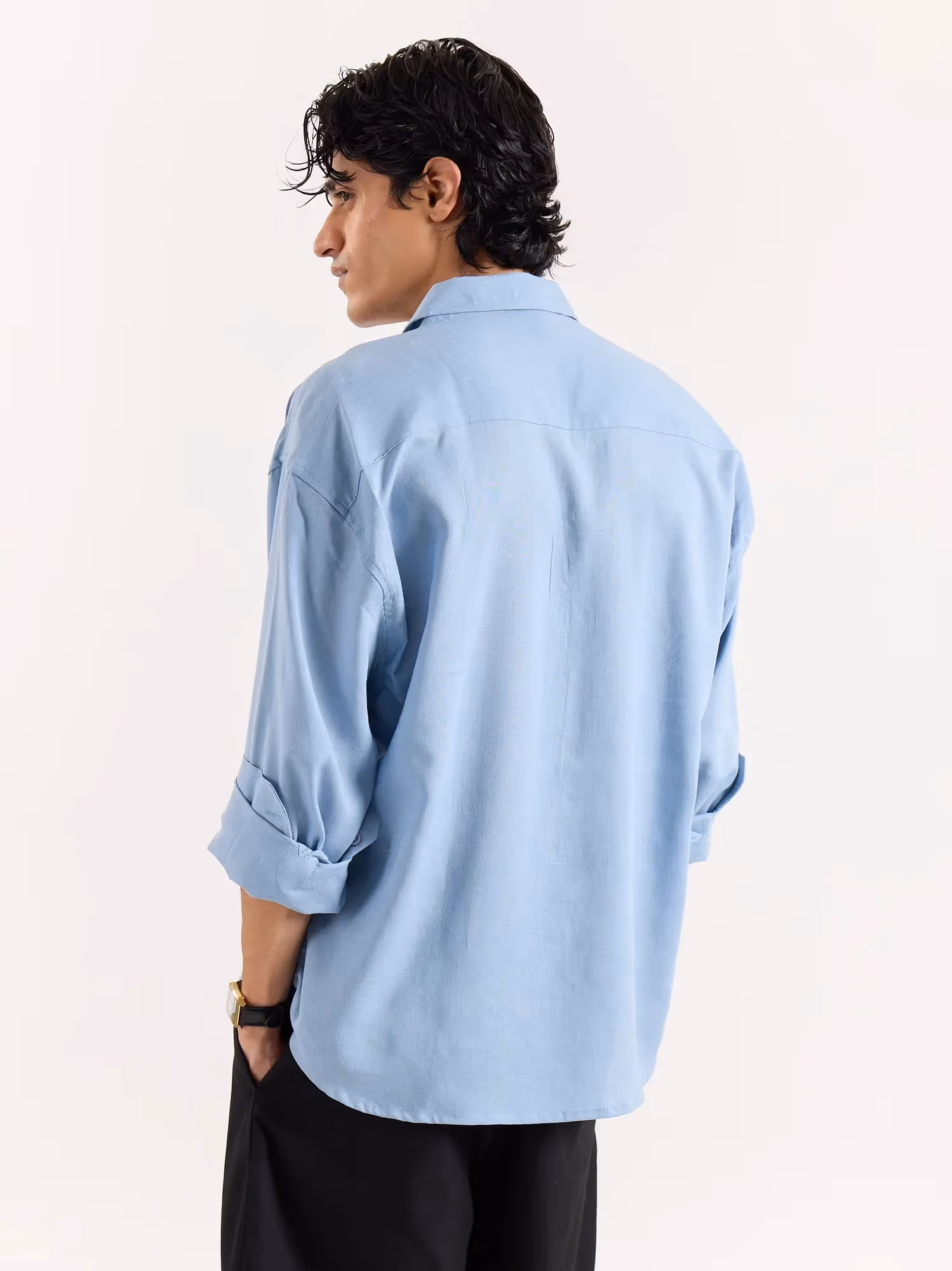 Dusty Blue Linen Cropped Shirt  image 4