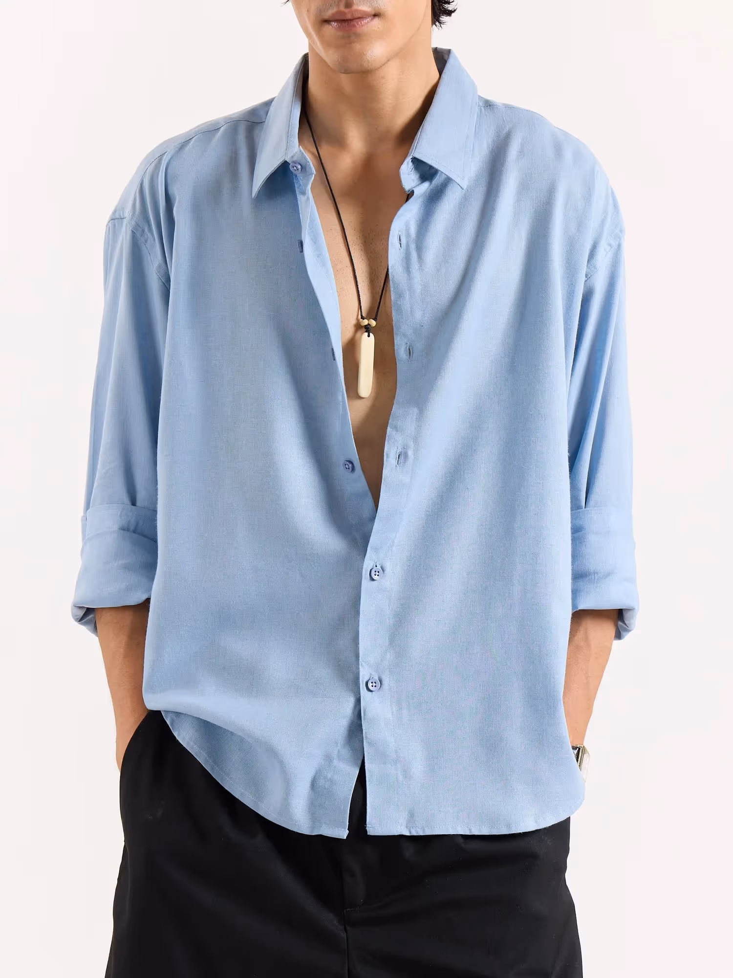 Dusty Blue Linen Cropped Shirt  image 5