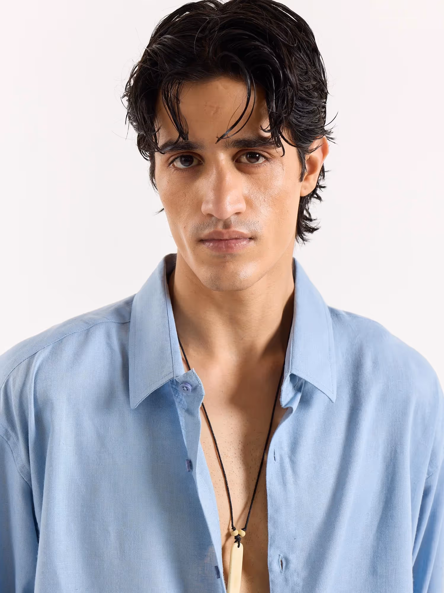 Dusty Blue Linen Cropped Shirt  image 6