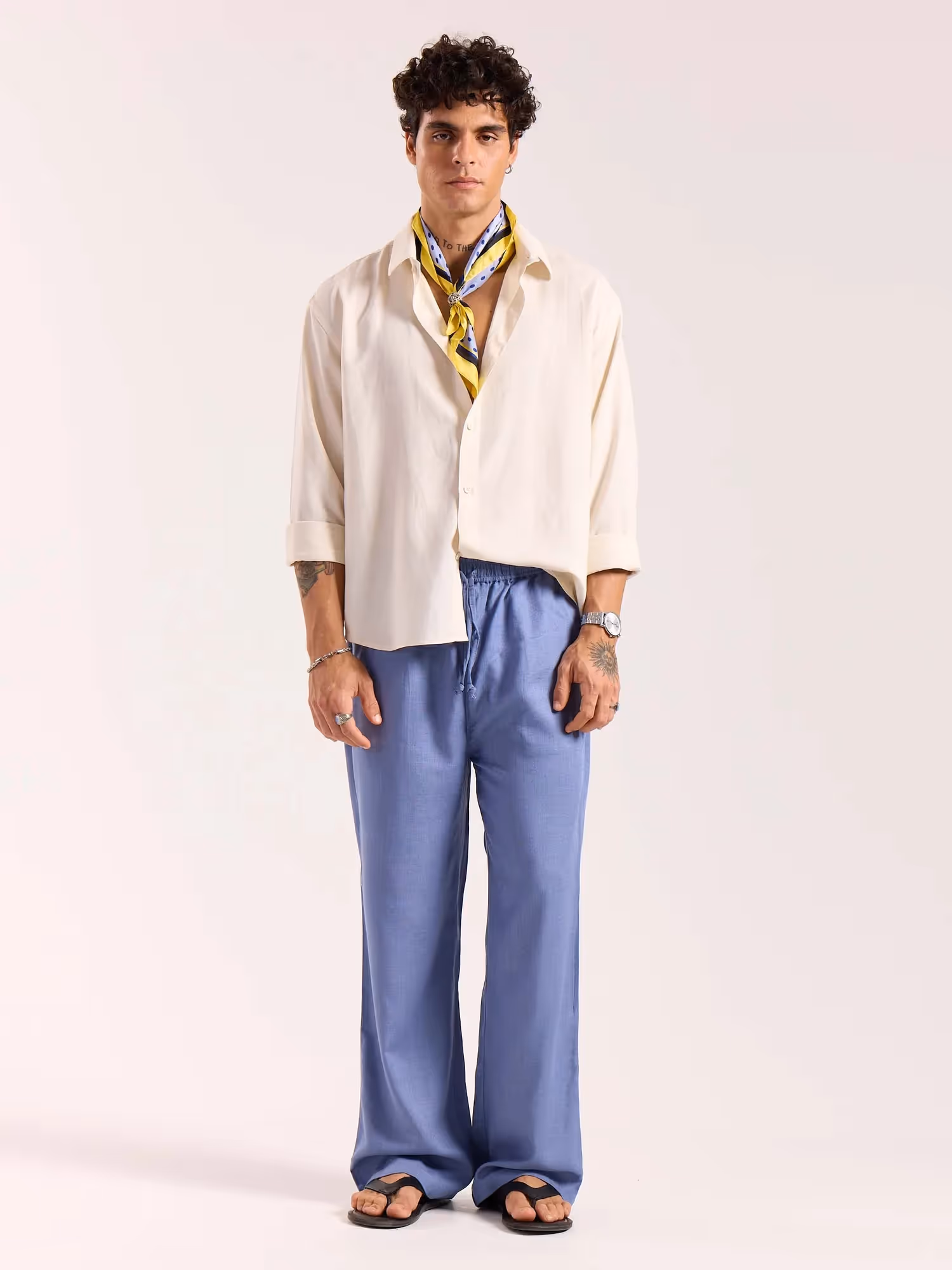 Dusty Blue Linen Pull-on Pants image 1