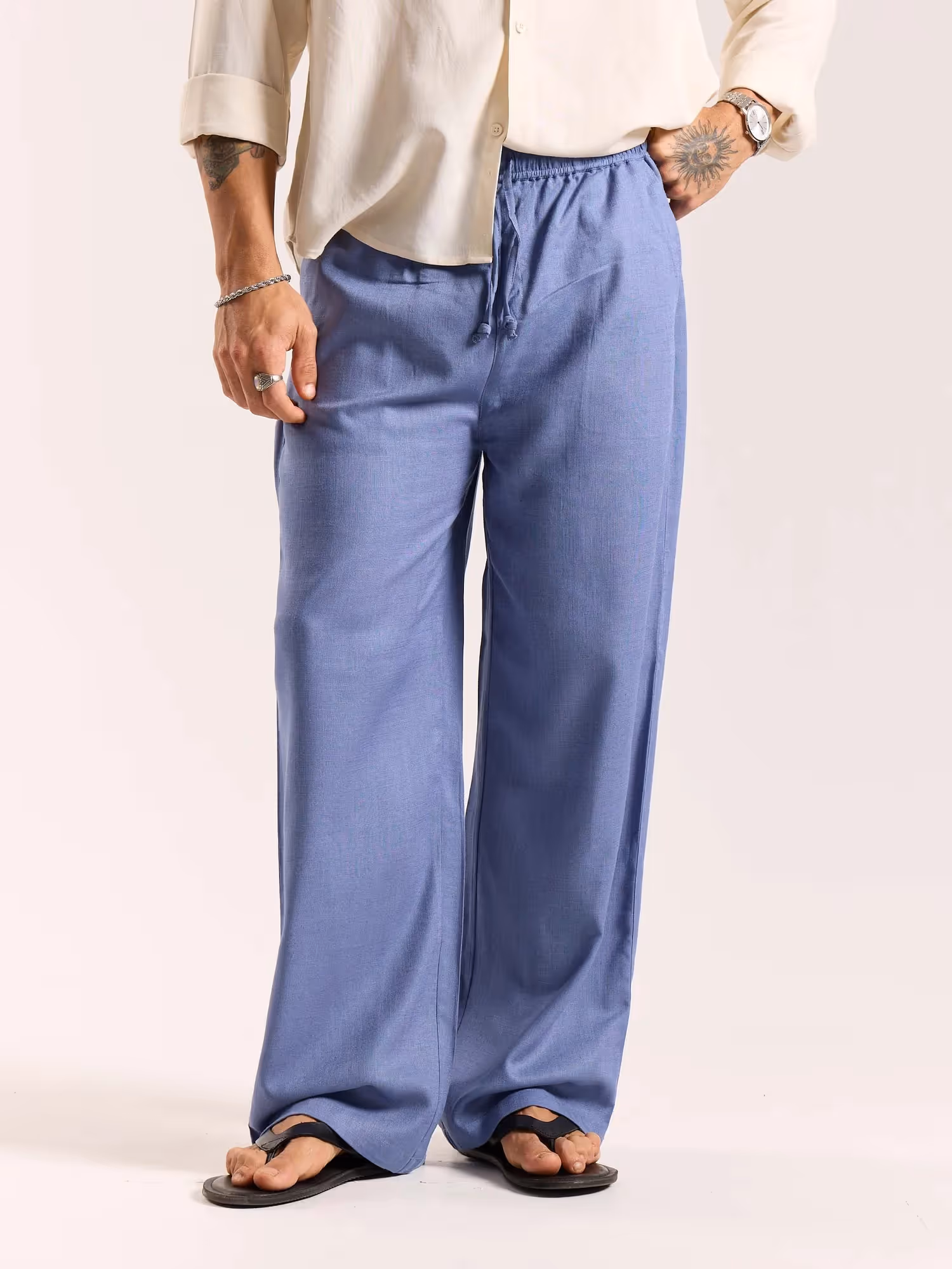 Dusty Blue Linen Pull-on Pants image 3