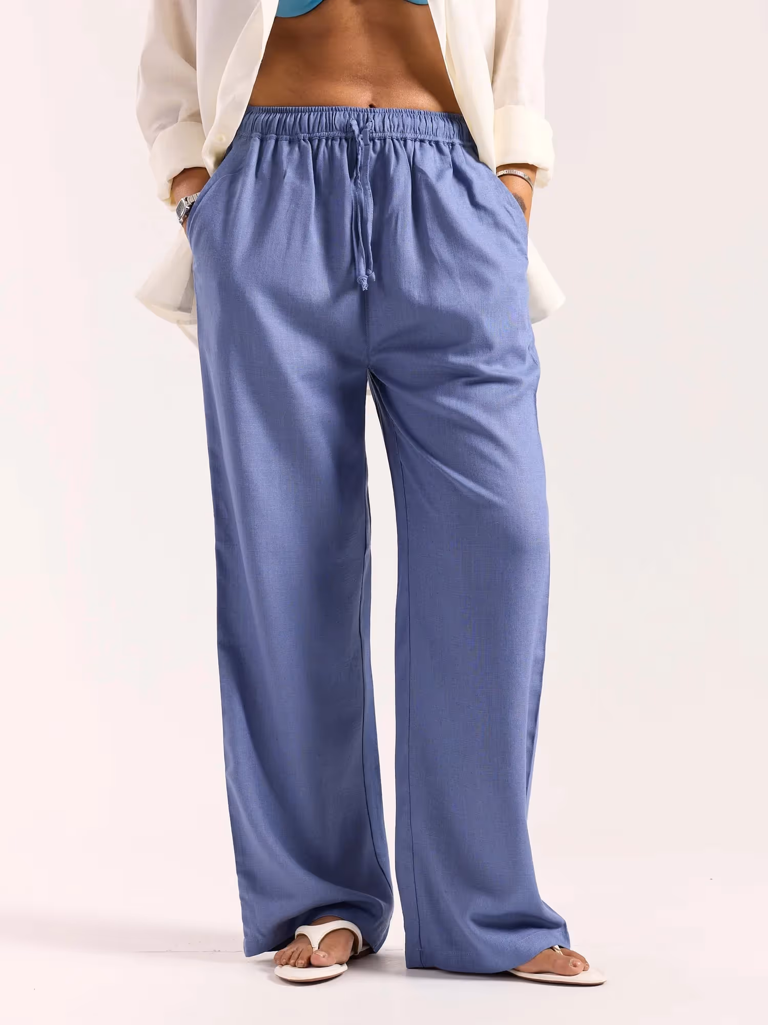 Dusty Blue Linen Pull-on Pants image 4