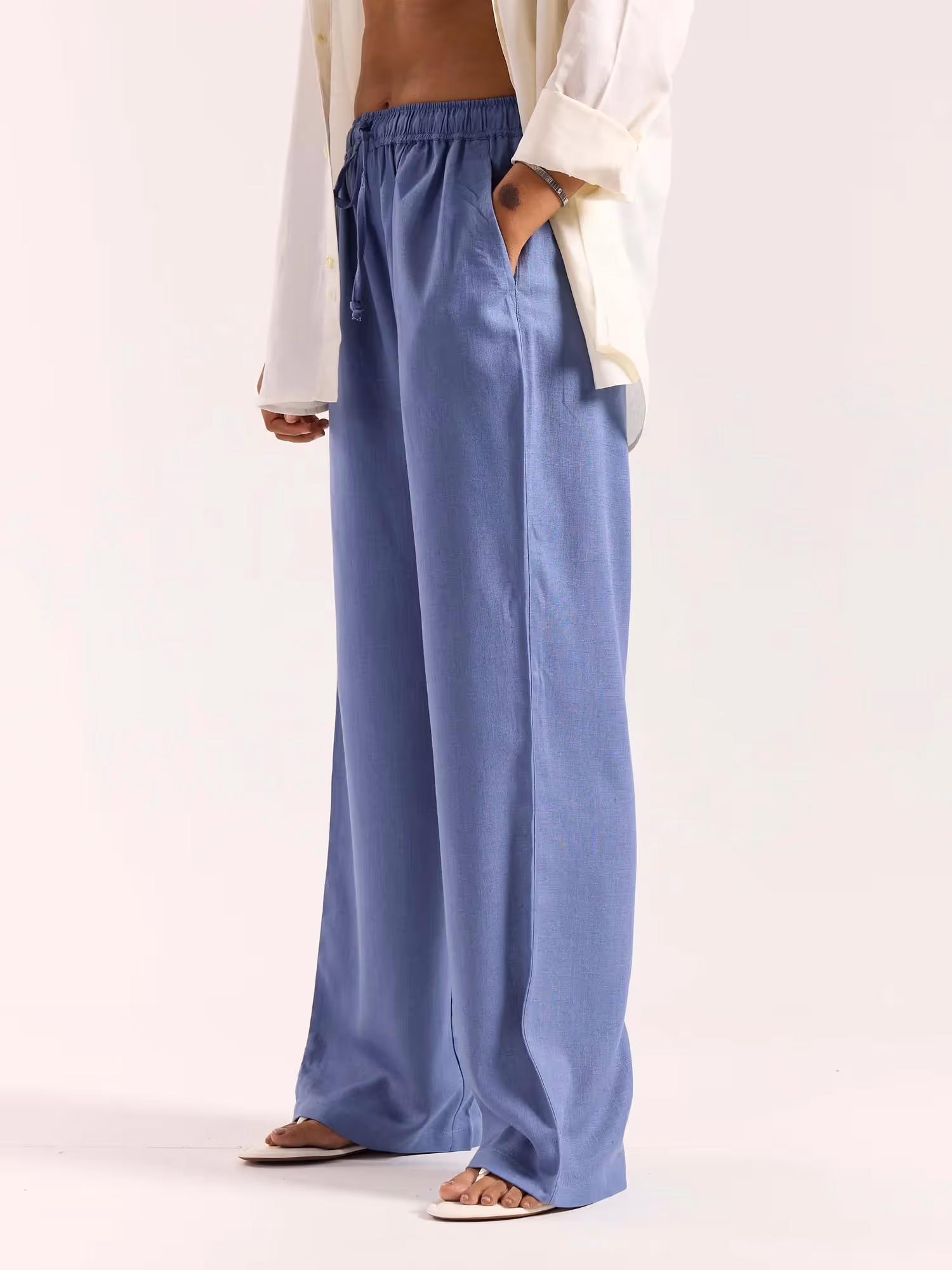 Dusty Blue Linen Pull-on Pants image 5