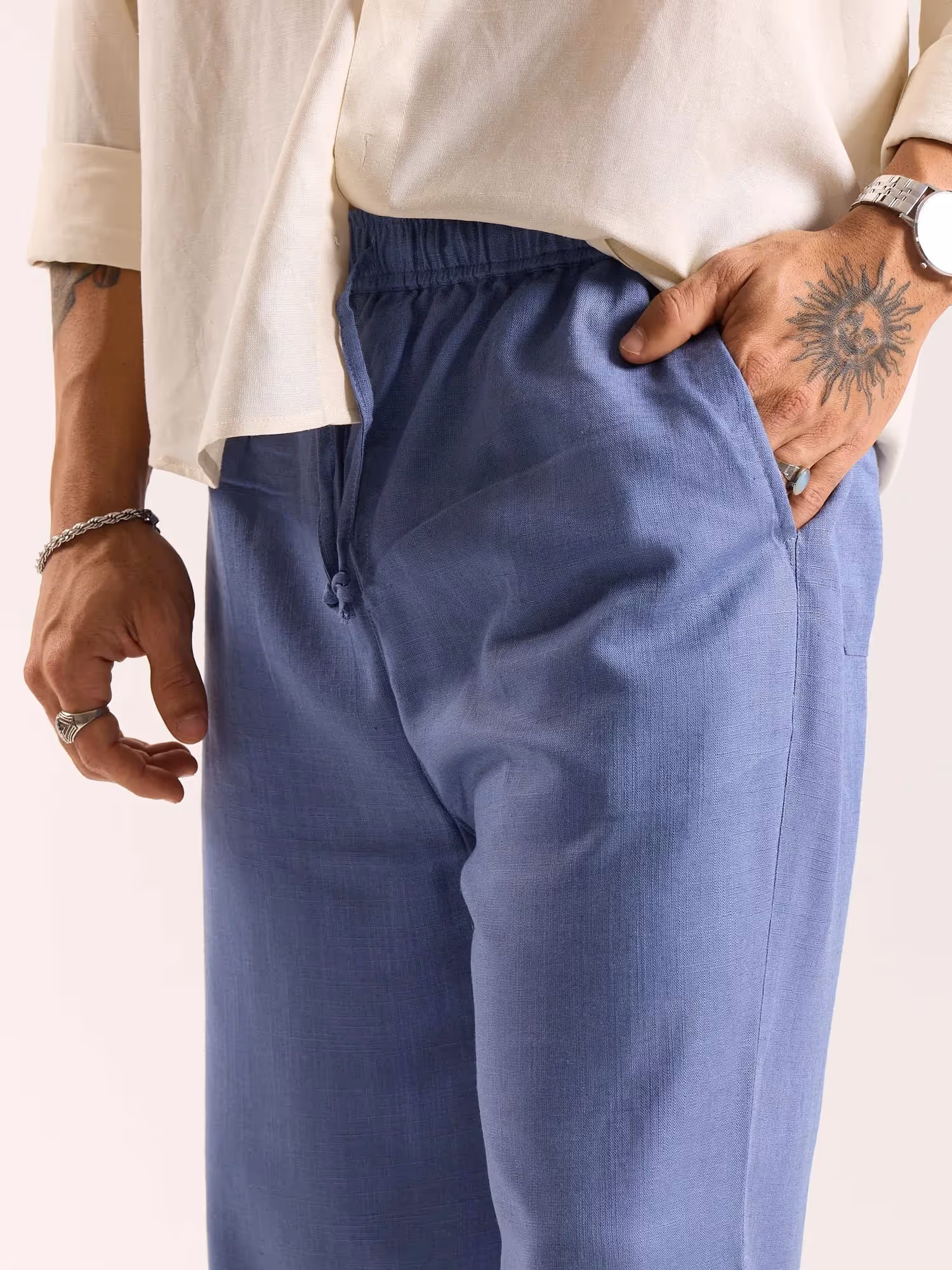 Dusty Blue Linen Pull-on Pants image 6