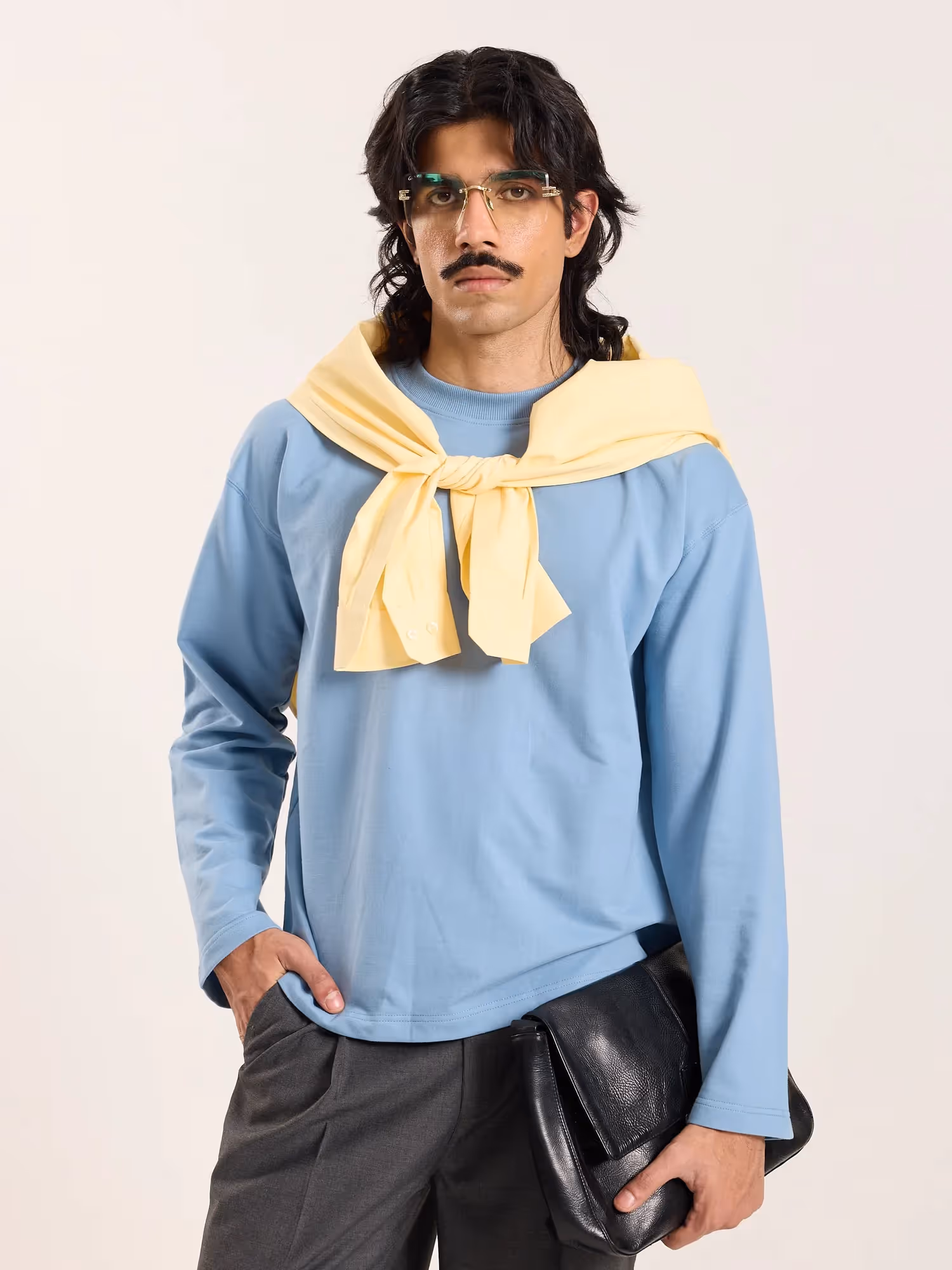 Dusty Blue Loose Fit Cropped T-Shirt image 3