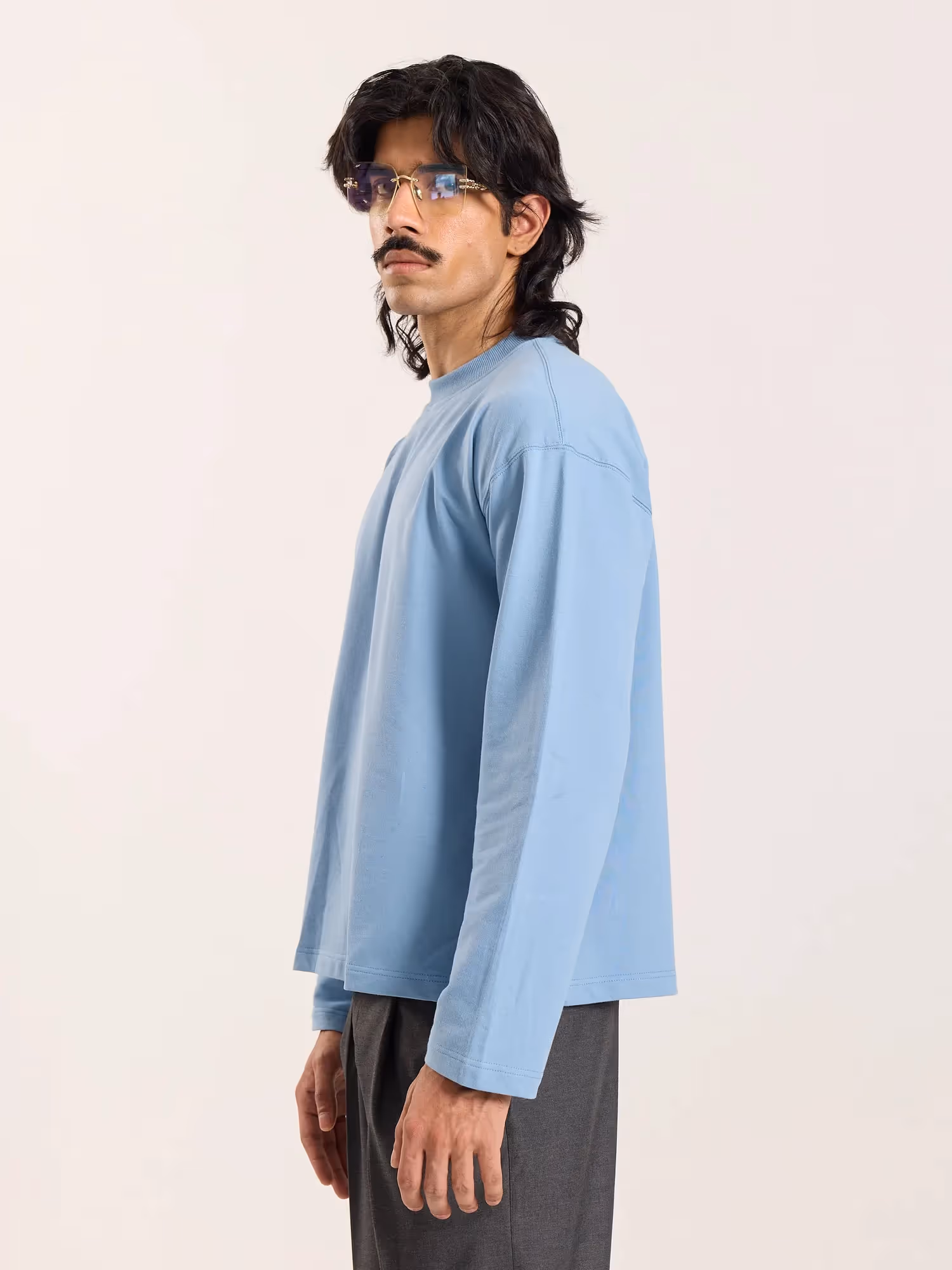 Dusty Blue Loose Fit Cropped T-Shirt image 6