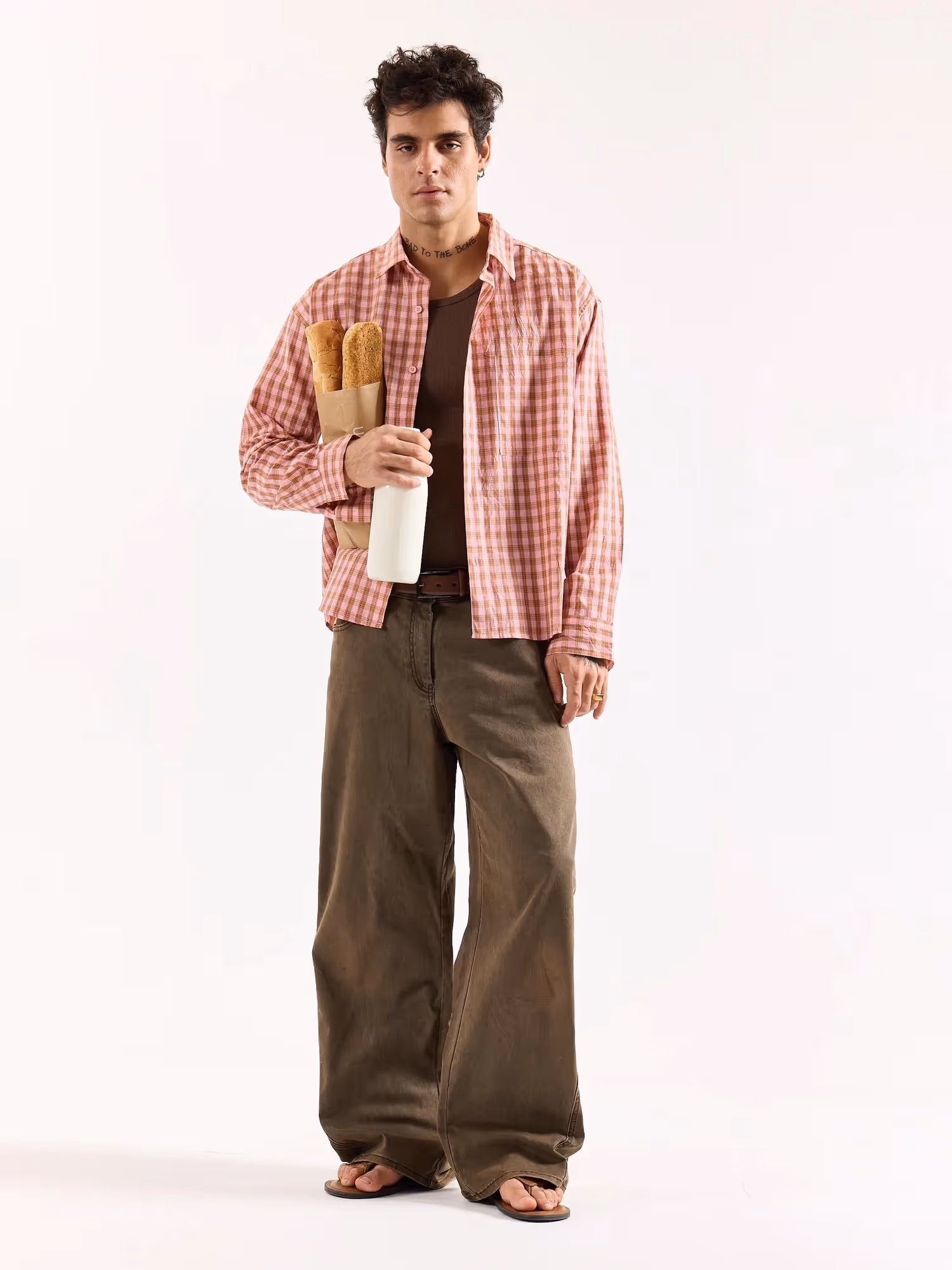 Dusty Pink Checkered Poplin Oversized Shirt image 1