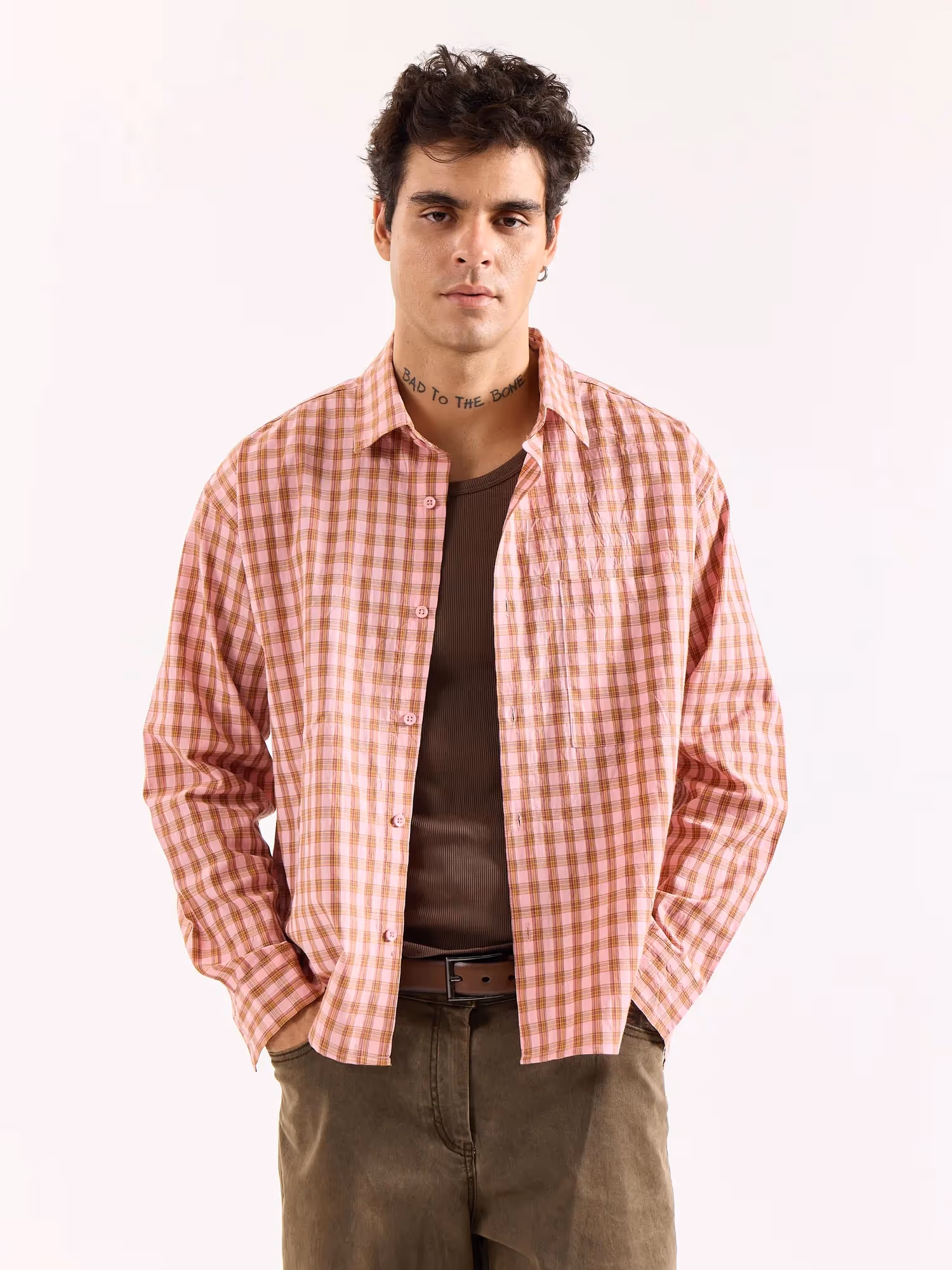 Dusty Pink Checkered Poplin Oversized Shirt image 3