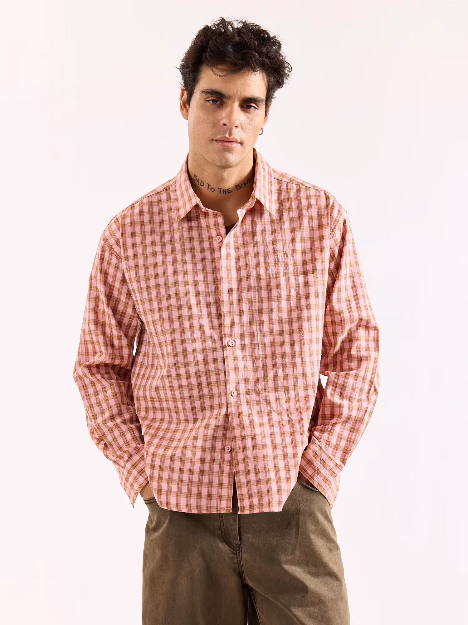 Dusty Pink Checkered Poplin Oversized Shirt image 5