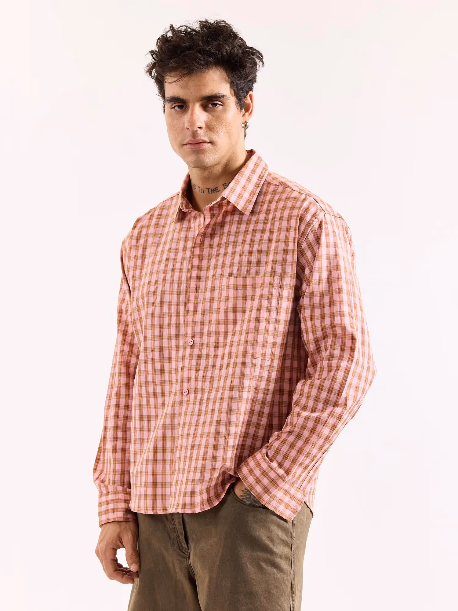 Dusty Pink Checkered Poplin Oversized Shirt image 6