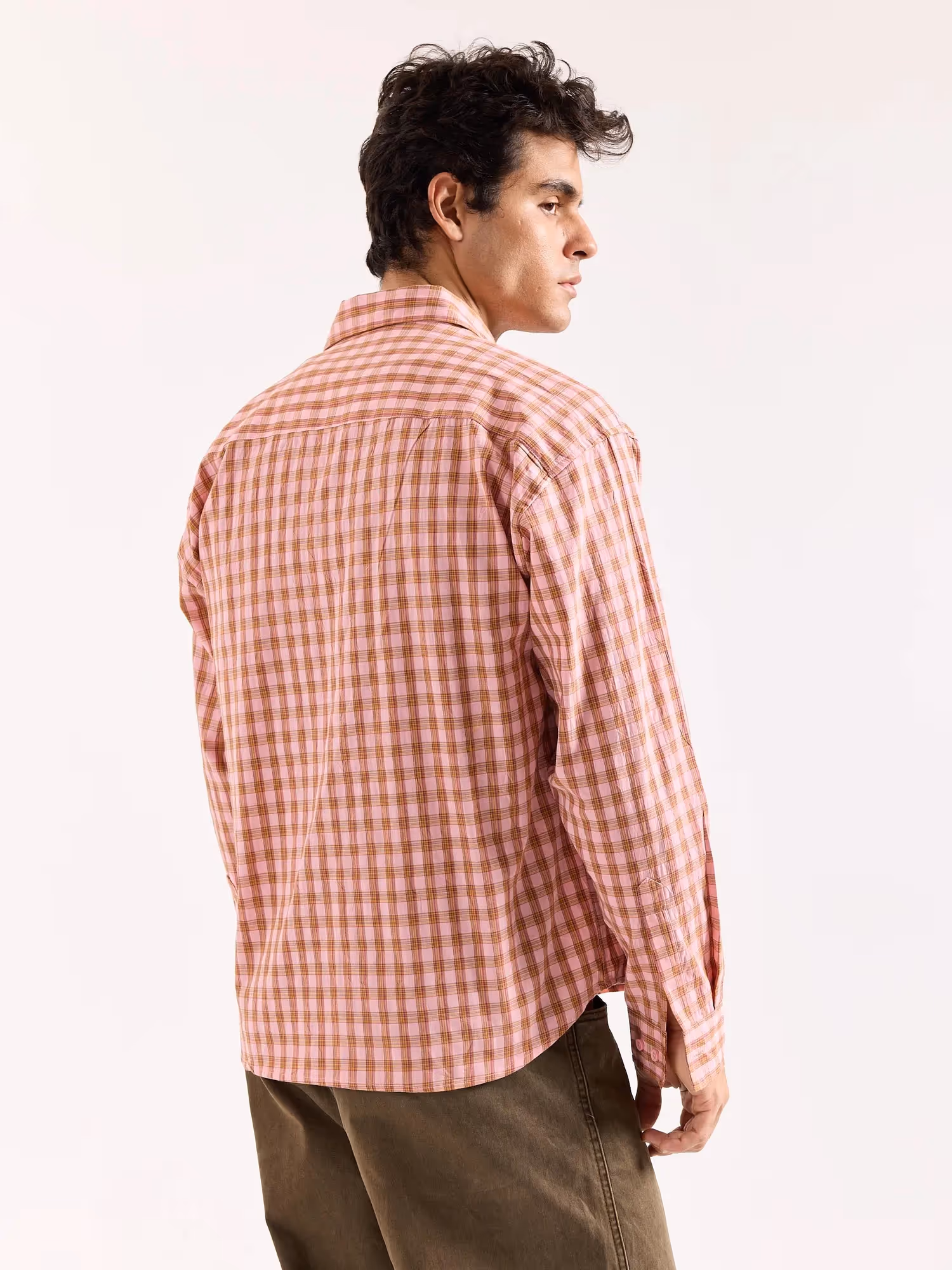 Dusty Pink Checkered Poplin Oversized Shirt image 8