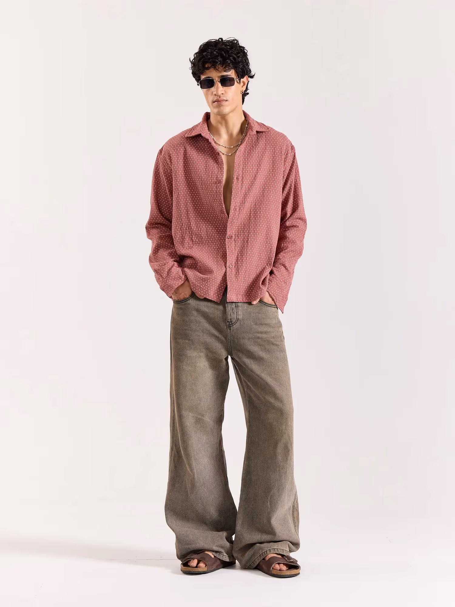 Dusty Pink Polka Dot Gauze Holiday Shirt image 1