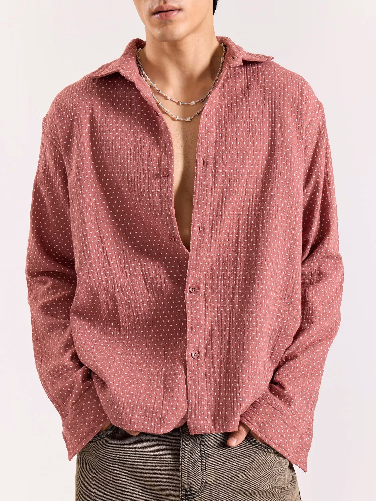 Dusty Pink Polka Dot Gauze Holiday Shirt image 2