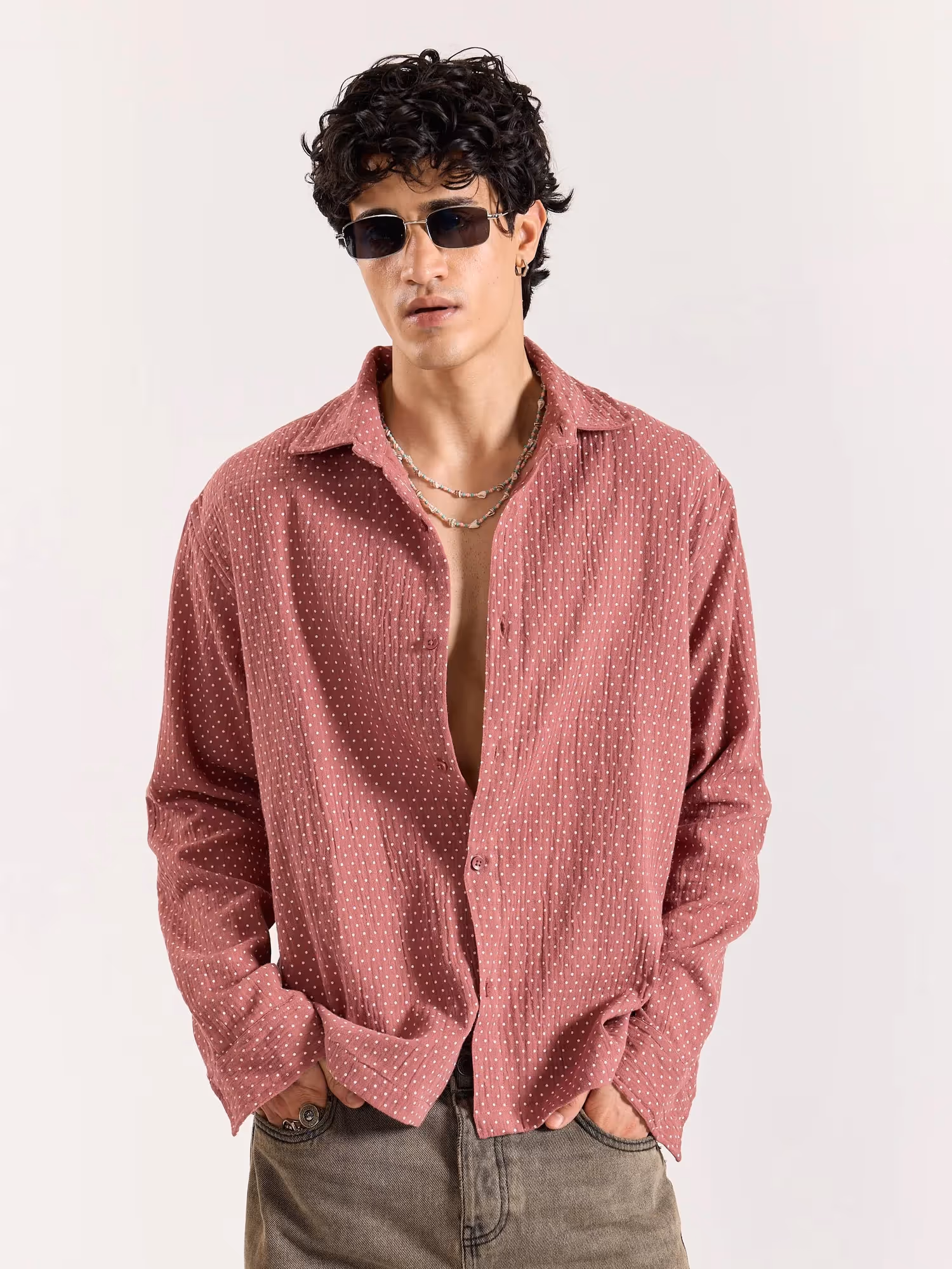 Dusty Pink Polka Dot Gauze Holiday Shirt image 3