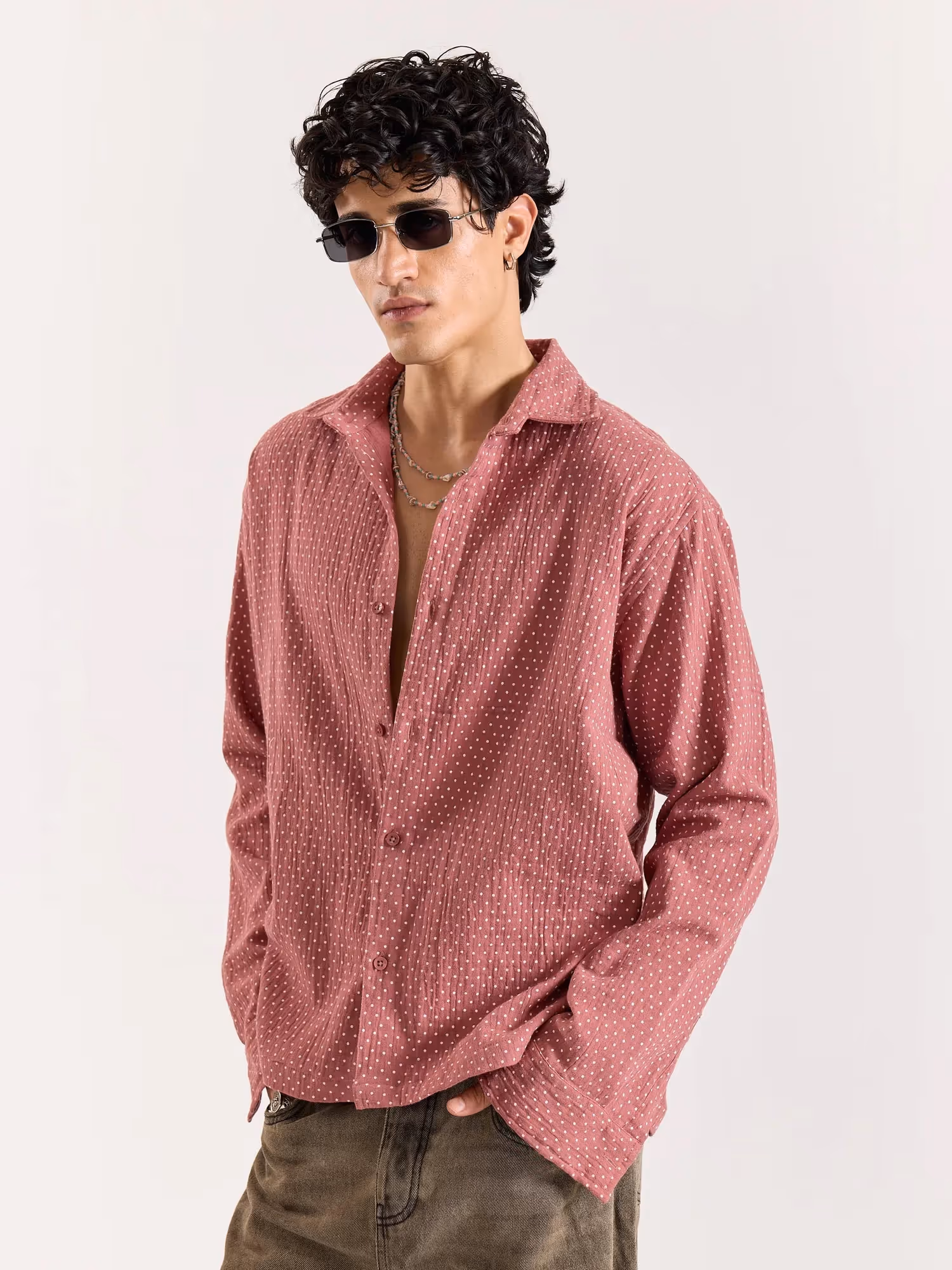Dusty Pink Polka Dot Gauze Holiday Shirt image 4