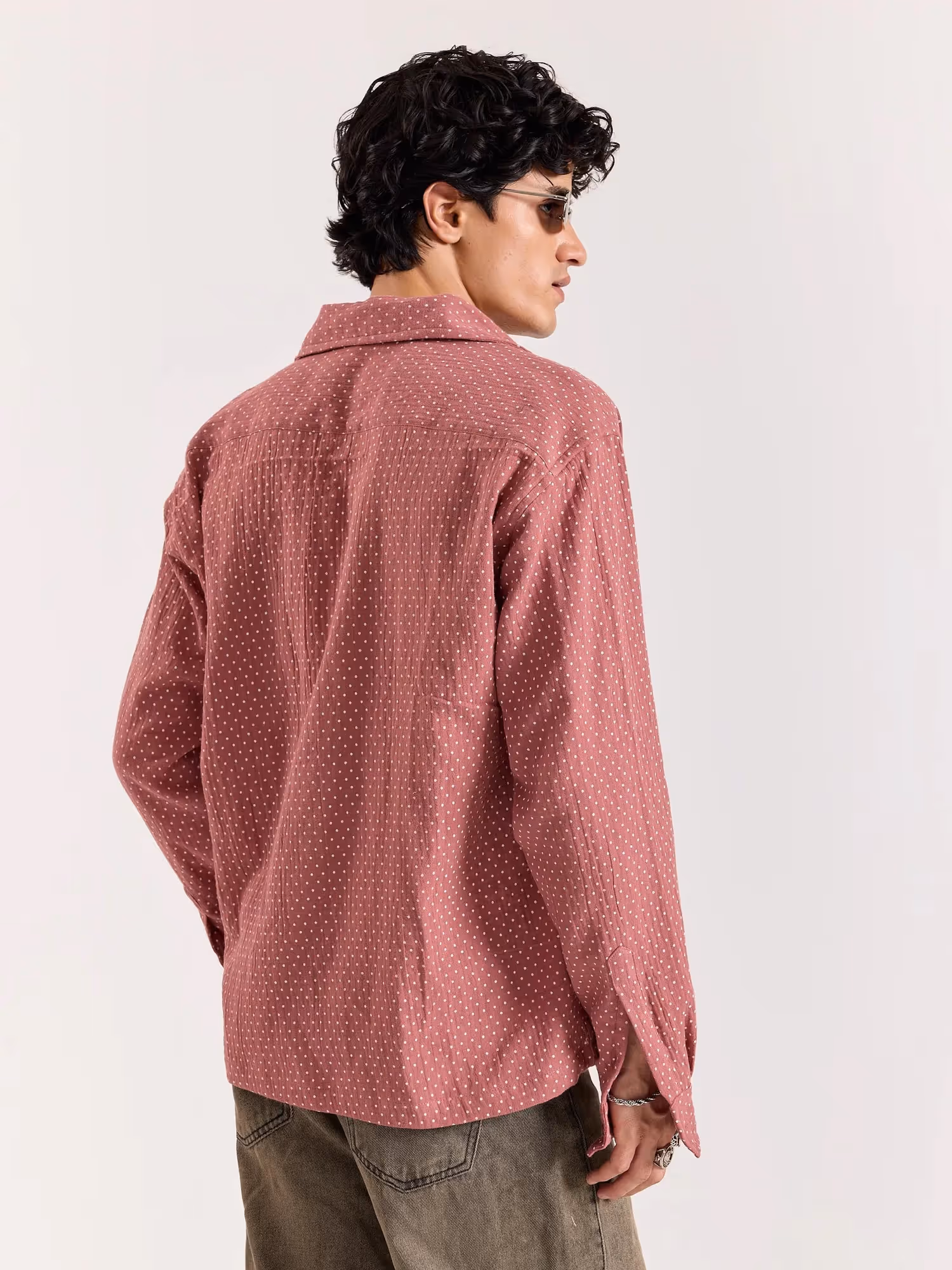 Dusty Pink Polka Dot Gauze Holiday Shirt image 5