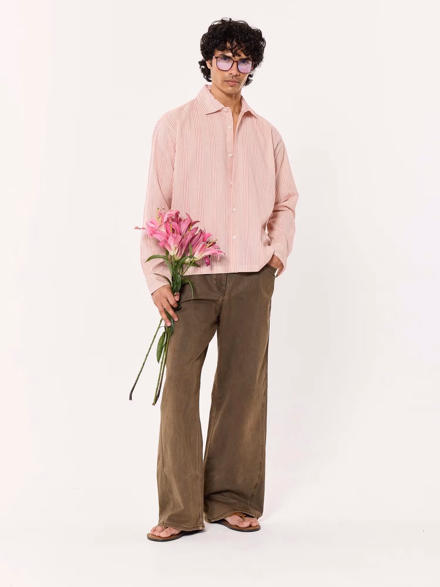 Dusty Pink Striped Cropped Shirt image 1