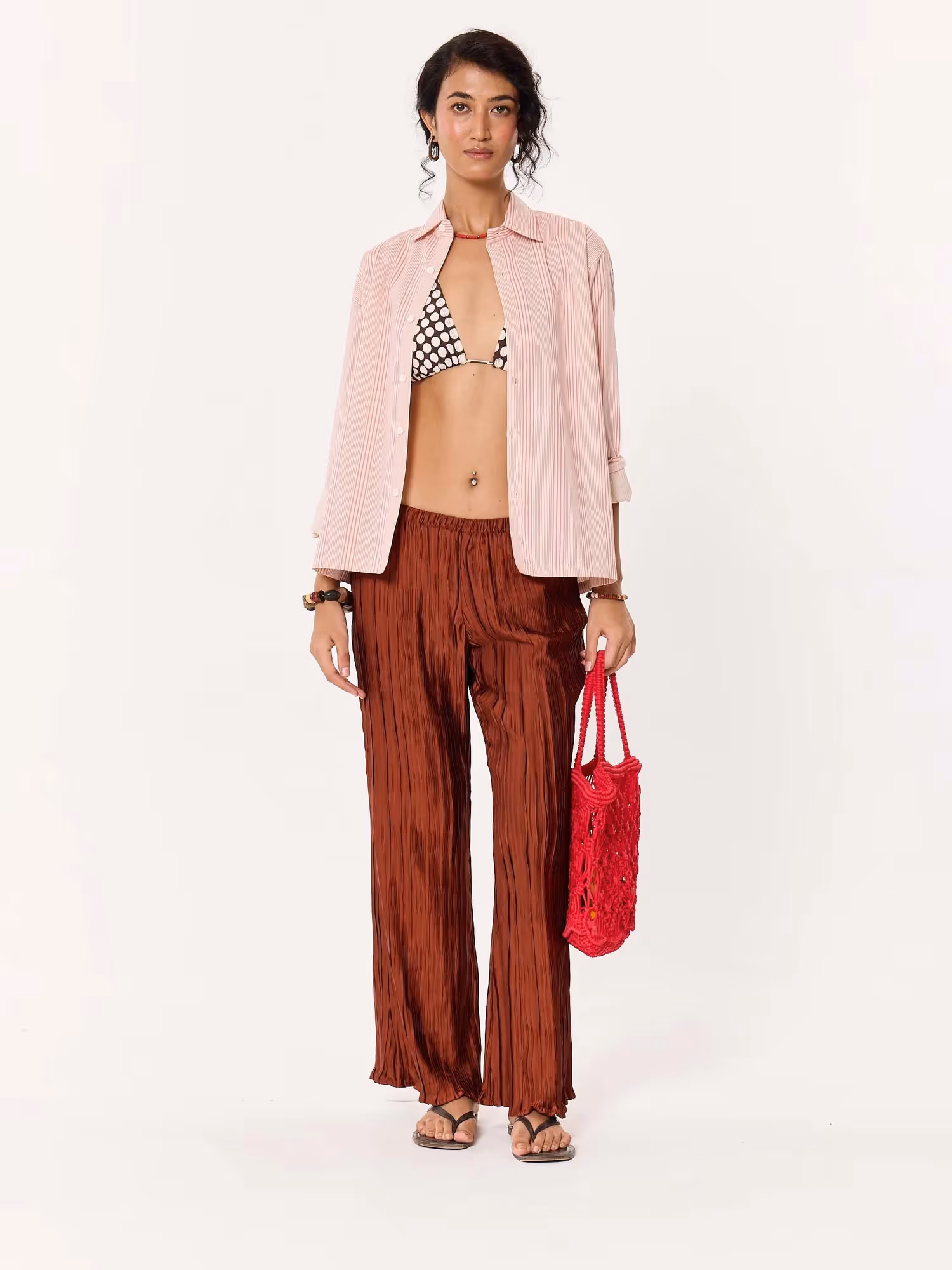 Dusty Pink Striped Cropped Shirt image 2