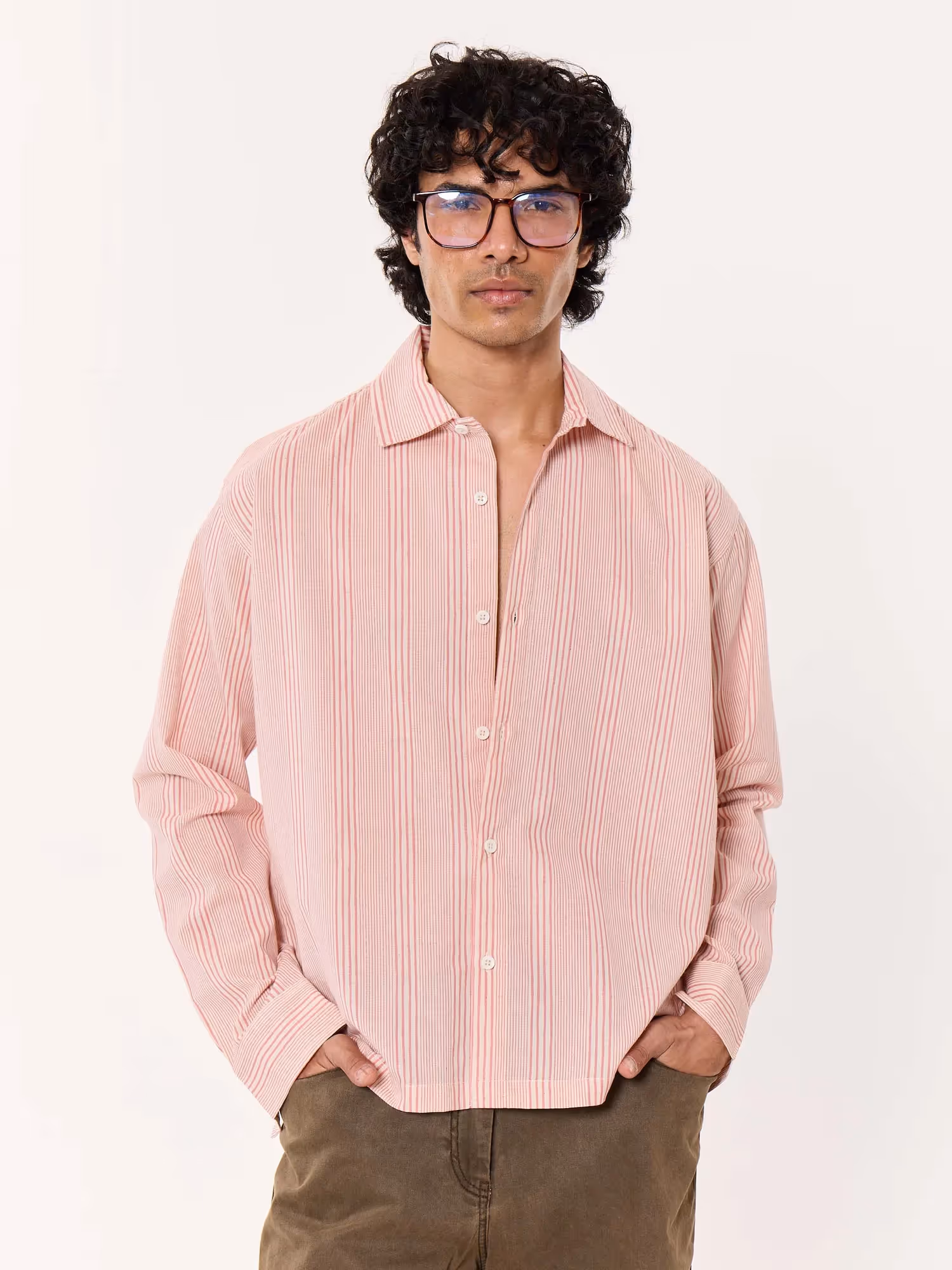Dusty Pink Striped Cropped Shirt image 3