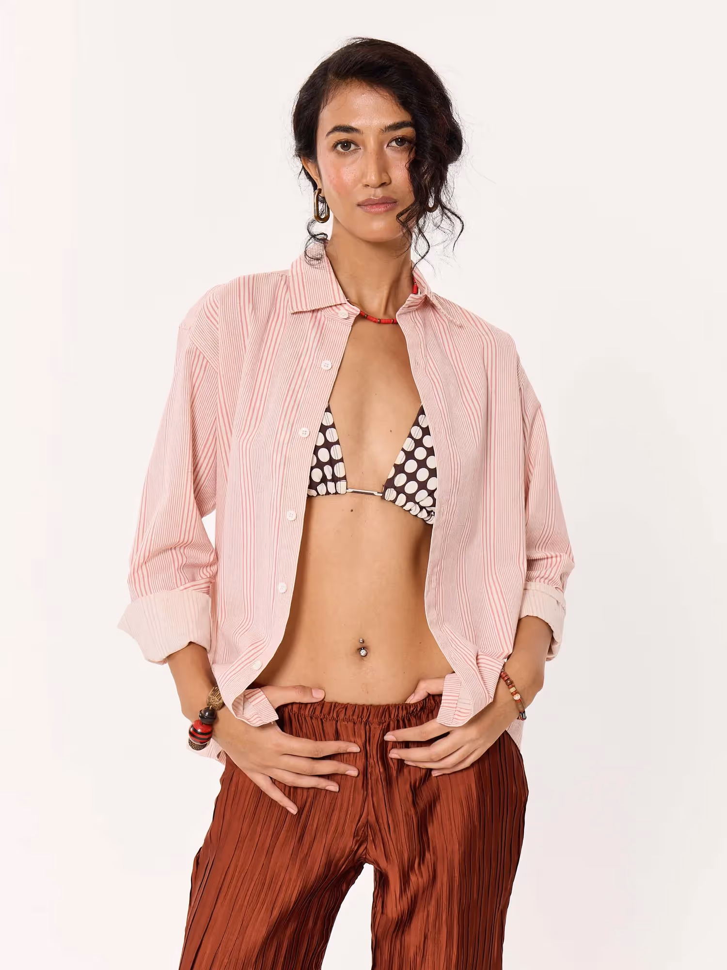 Dusty Pink Striped Cropped Shirt image 4