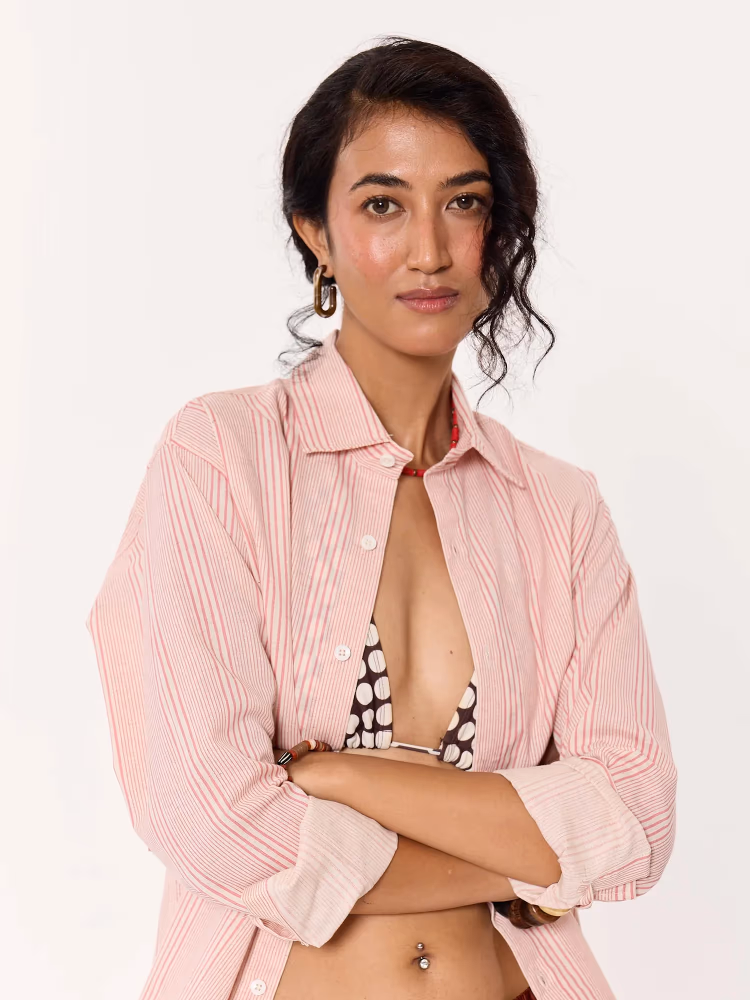 Dusty Pink Striped Cropped Shirt image 6