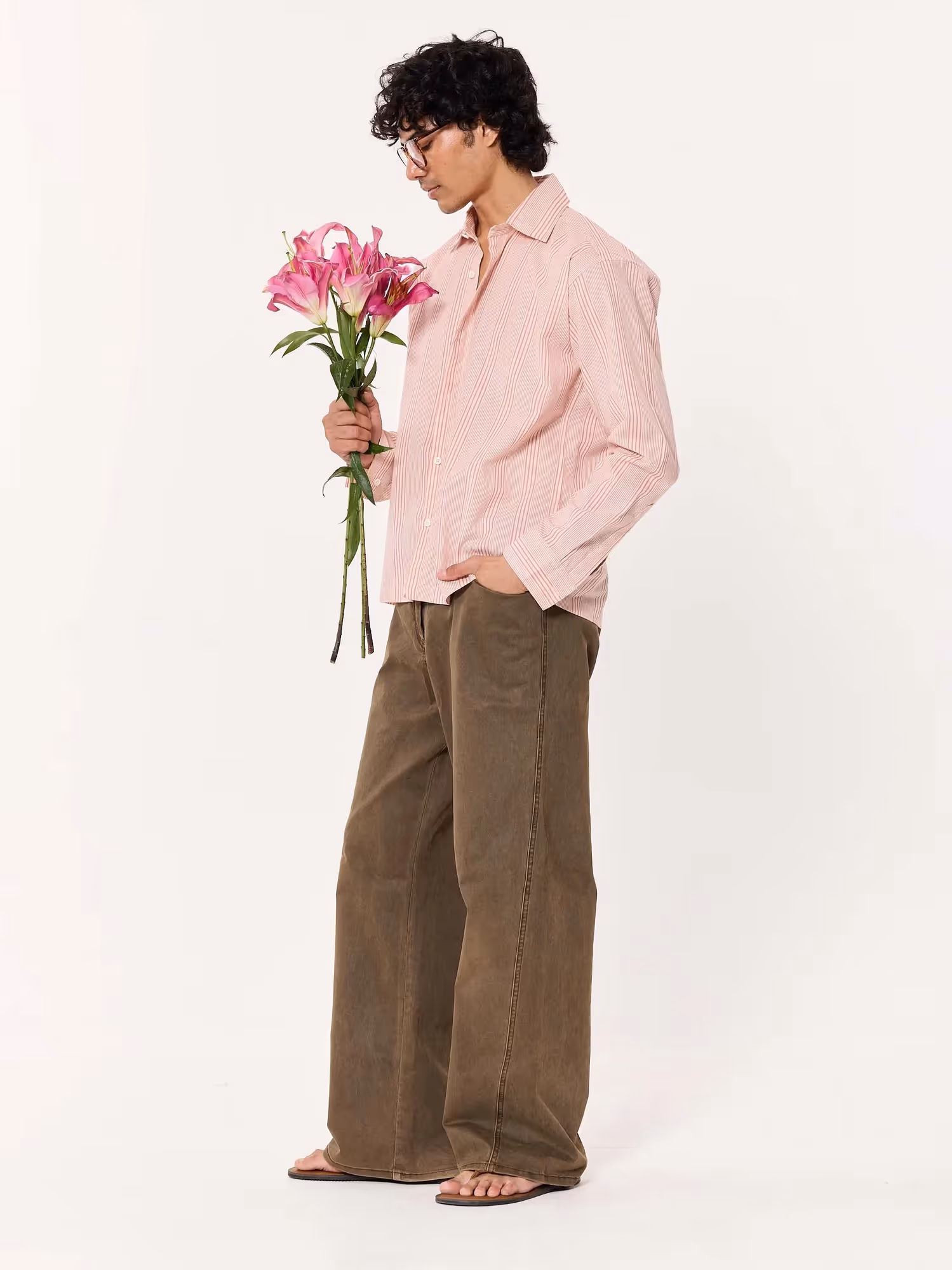 Dusty Pink Striped Cropped Shirt image 8