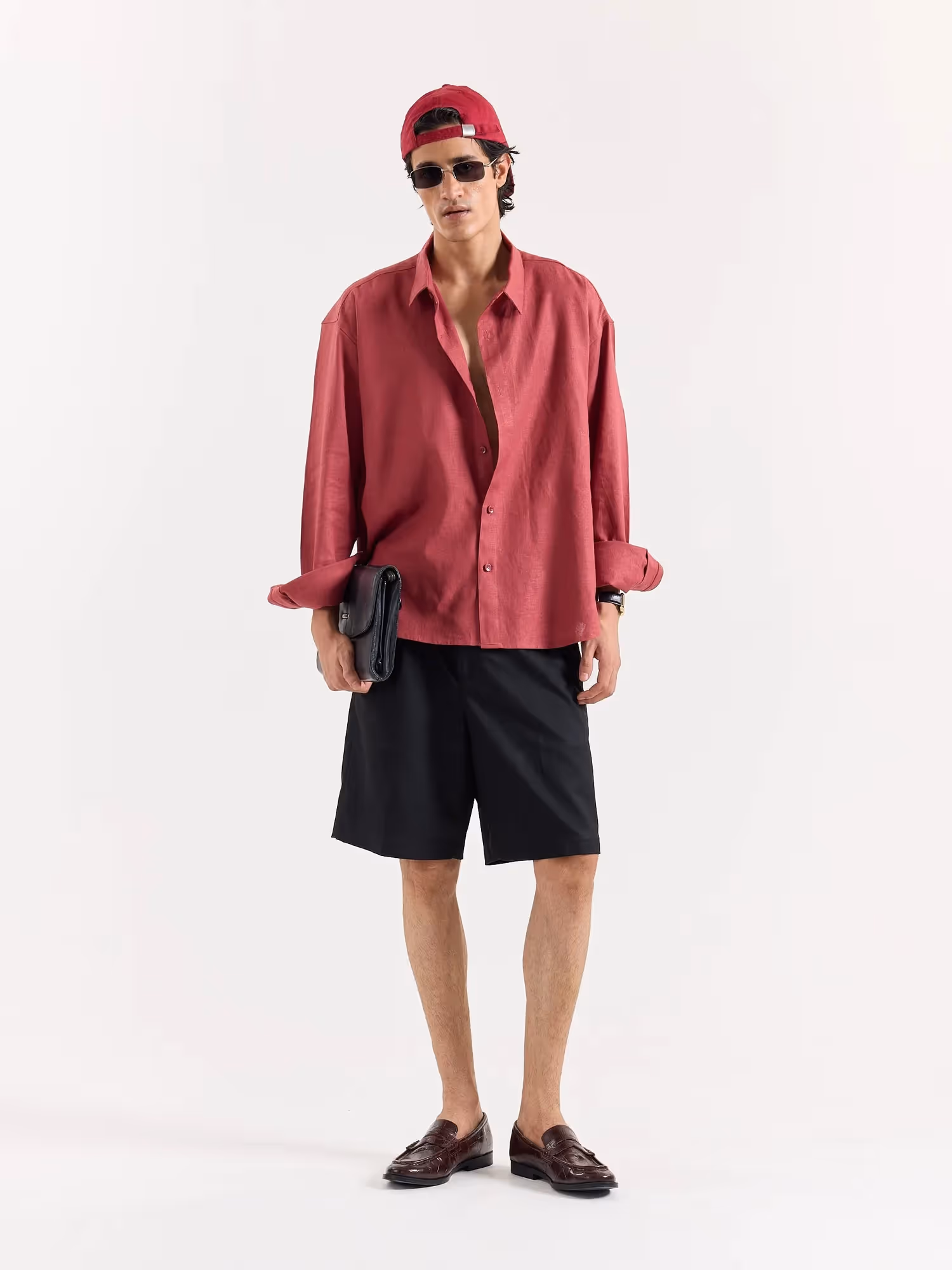 Dusty Red Linen Cropped Shirt image 1