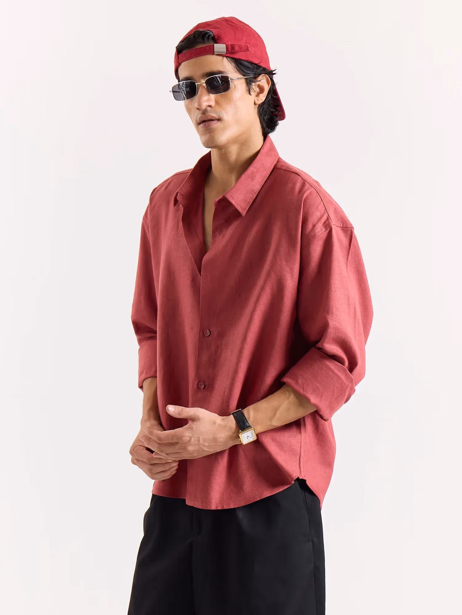 Dusty Red Linen Cropped Shirt  image 2