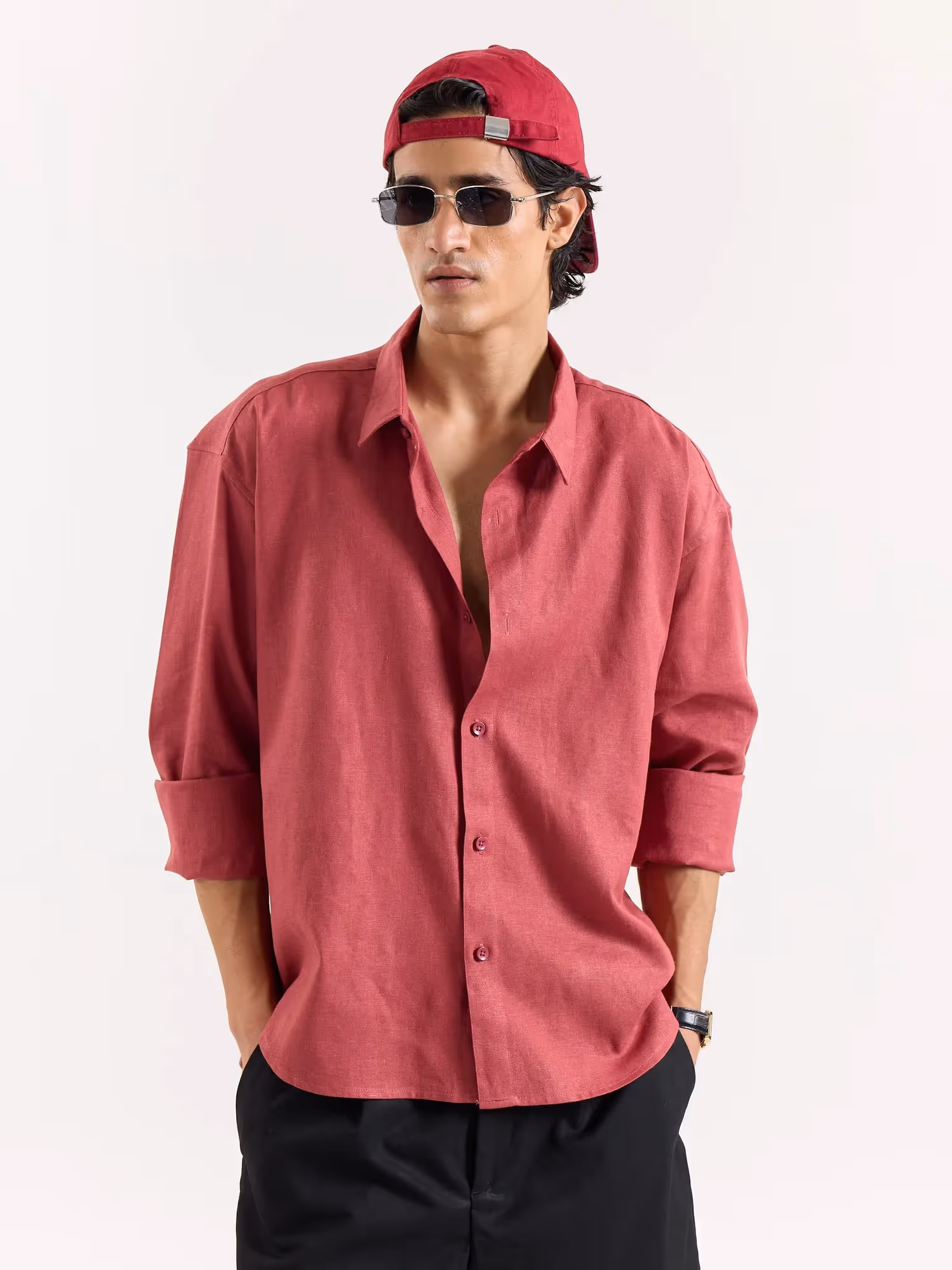 Dusty Red Linen Cropped Shirt  image 3