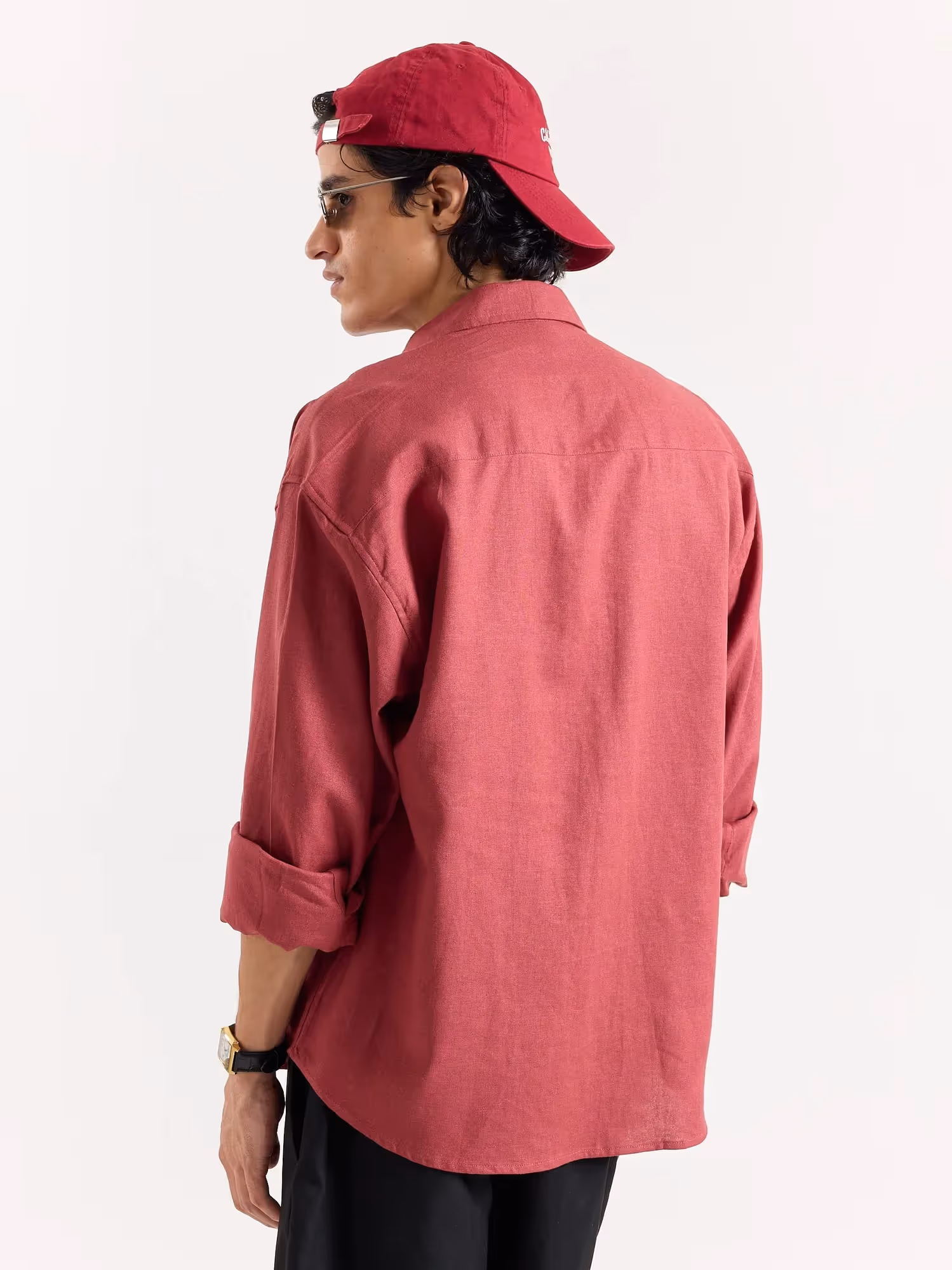 Dusty Red Linen Cropped Shirt  image 4