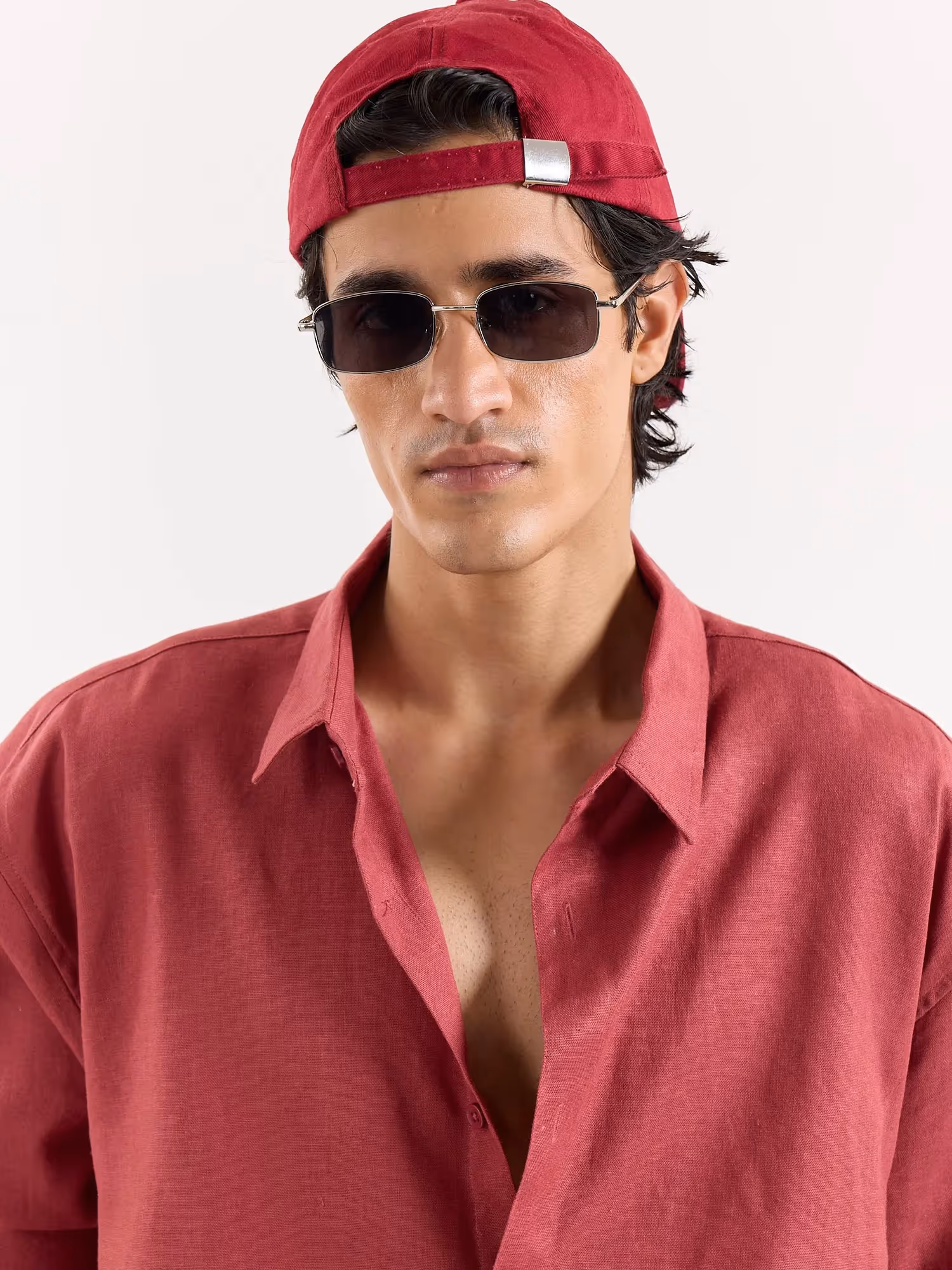 Dusty Red Linen Cropped Shirt  image 5