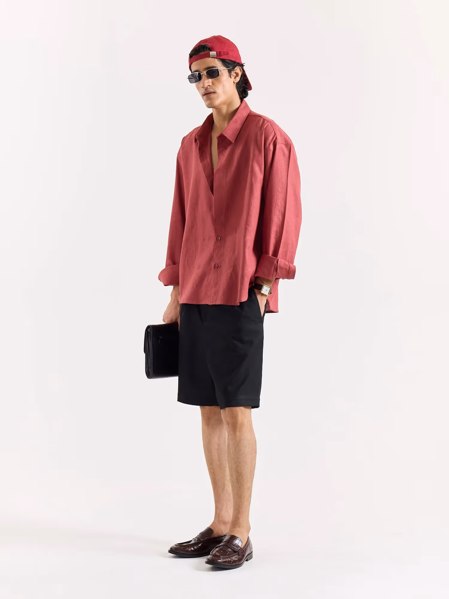 Dusty Red Linen Cropped Shirt  image 6