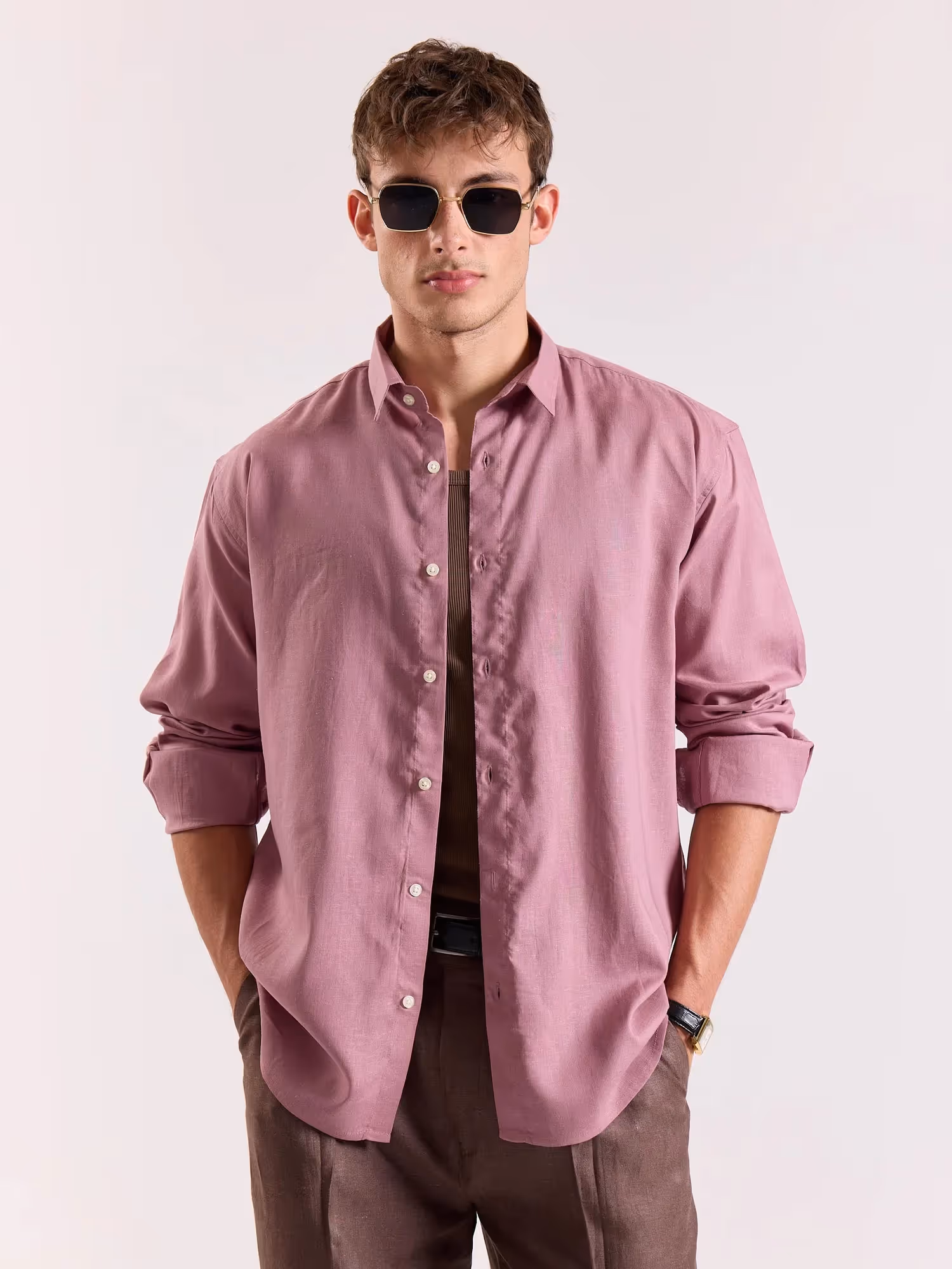 Dusty Rose Linen-blend Shirt image 3