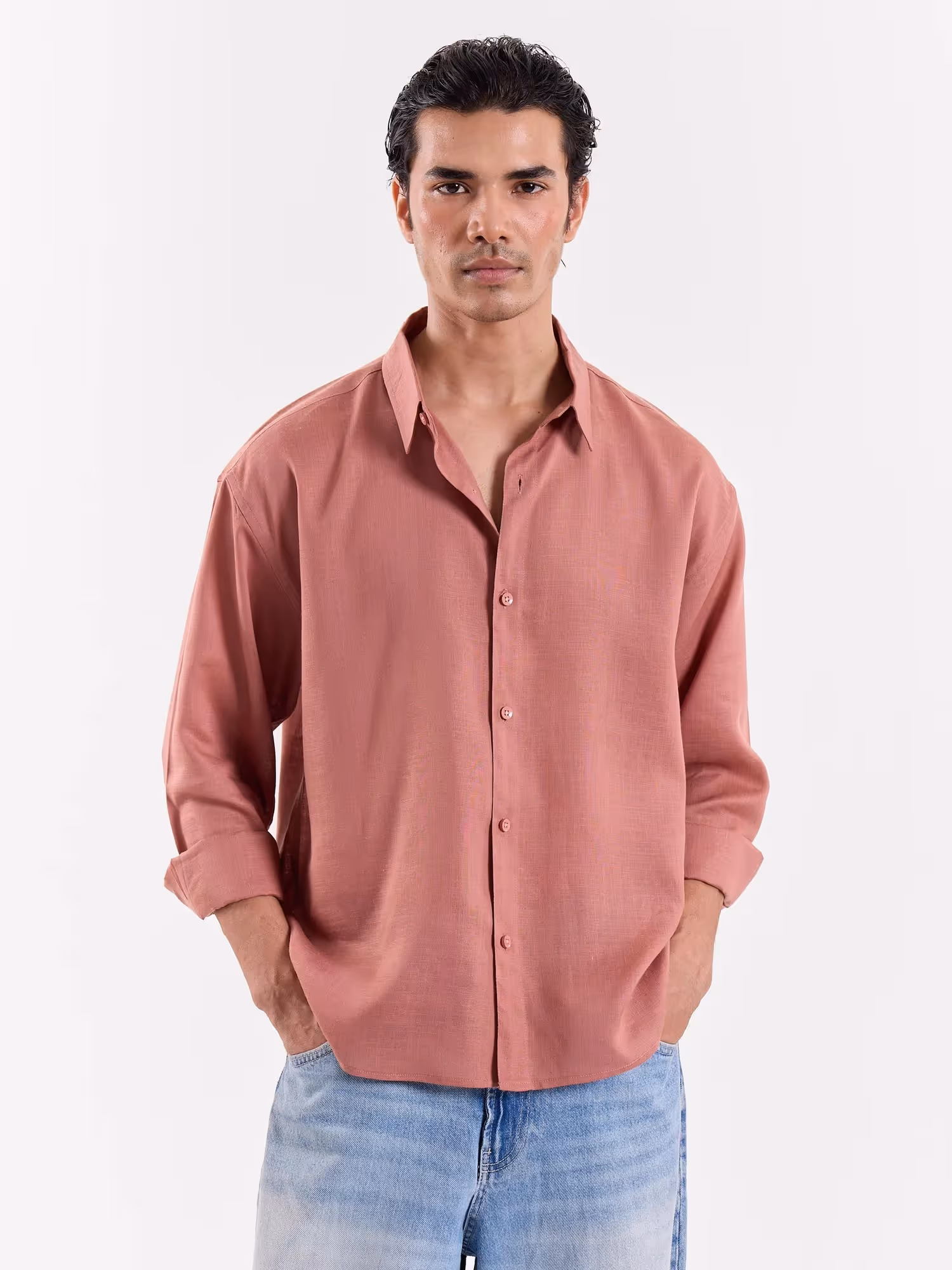 Dusty Rose Linen Cropped Shirt  image 2