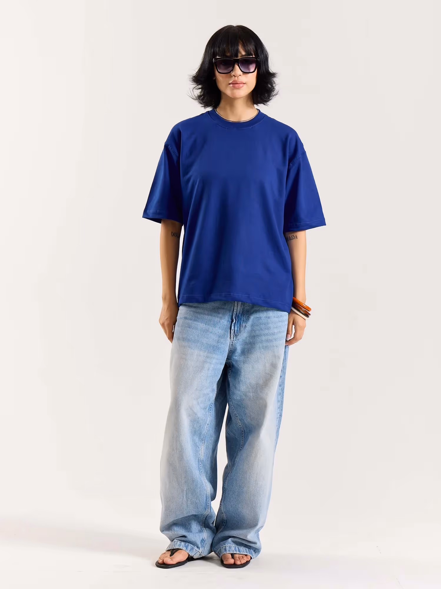 Electric Blue Loose Fit Cropped T-Shirt image 2