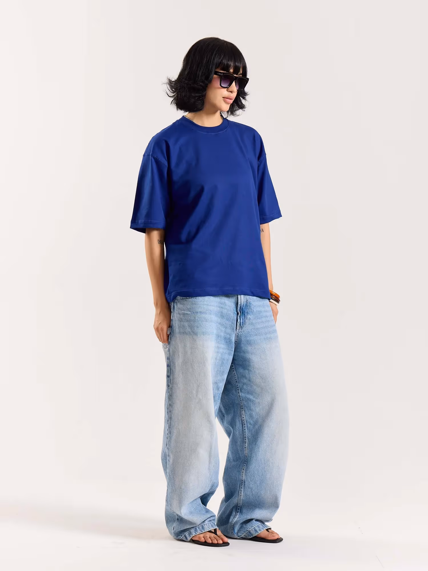 Electric Blue Loose Fit Cropped T-Shirt image 3