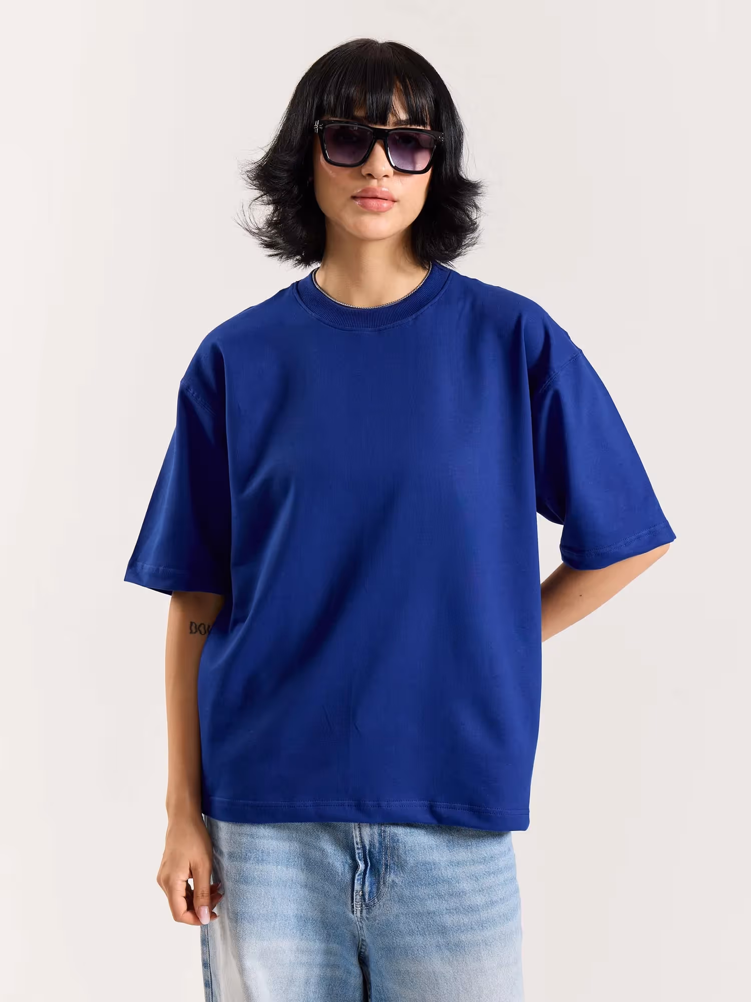 Electric Blue Loose Fit Cropped T-Shirt image 5