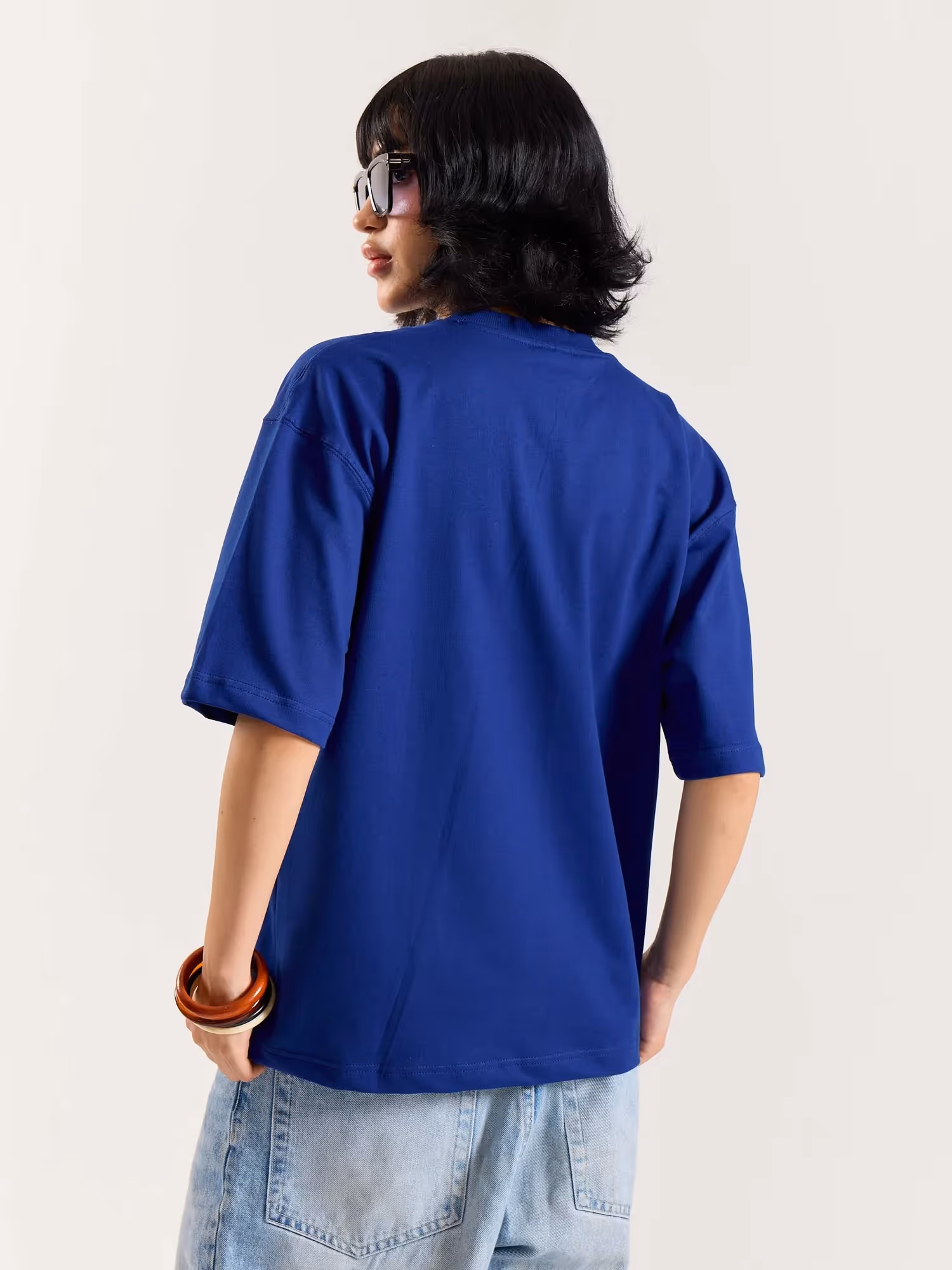 Electric Blue Loose Fit Cropped T-Shirt image 7