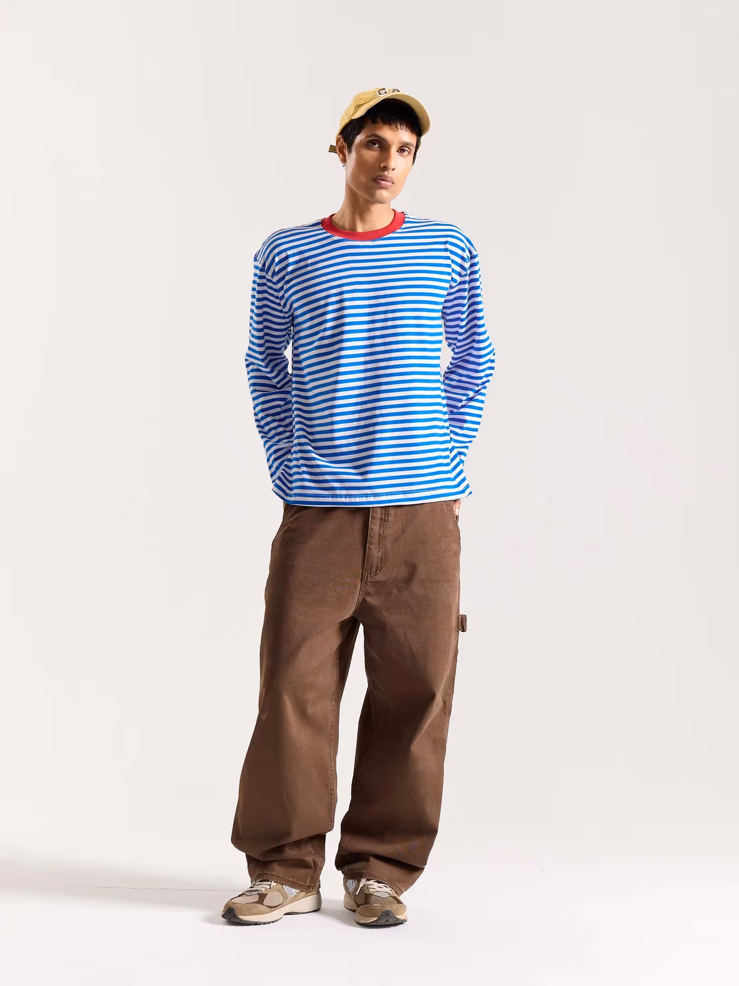 Electric Blue Striped Loose Fit Cropped T-Shirt image 1