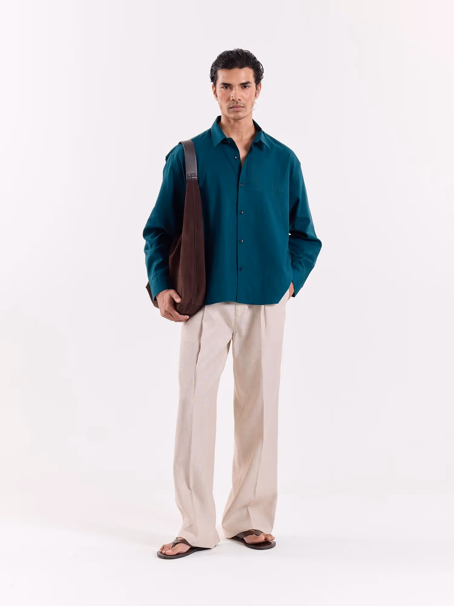 Emerald Green Linen Cropped Shirt image 1