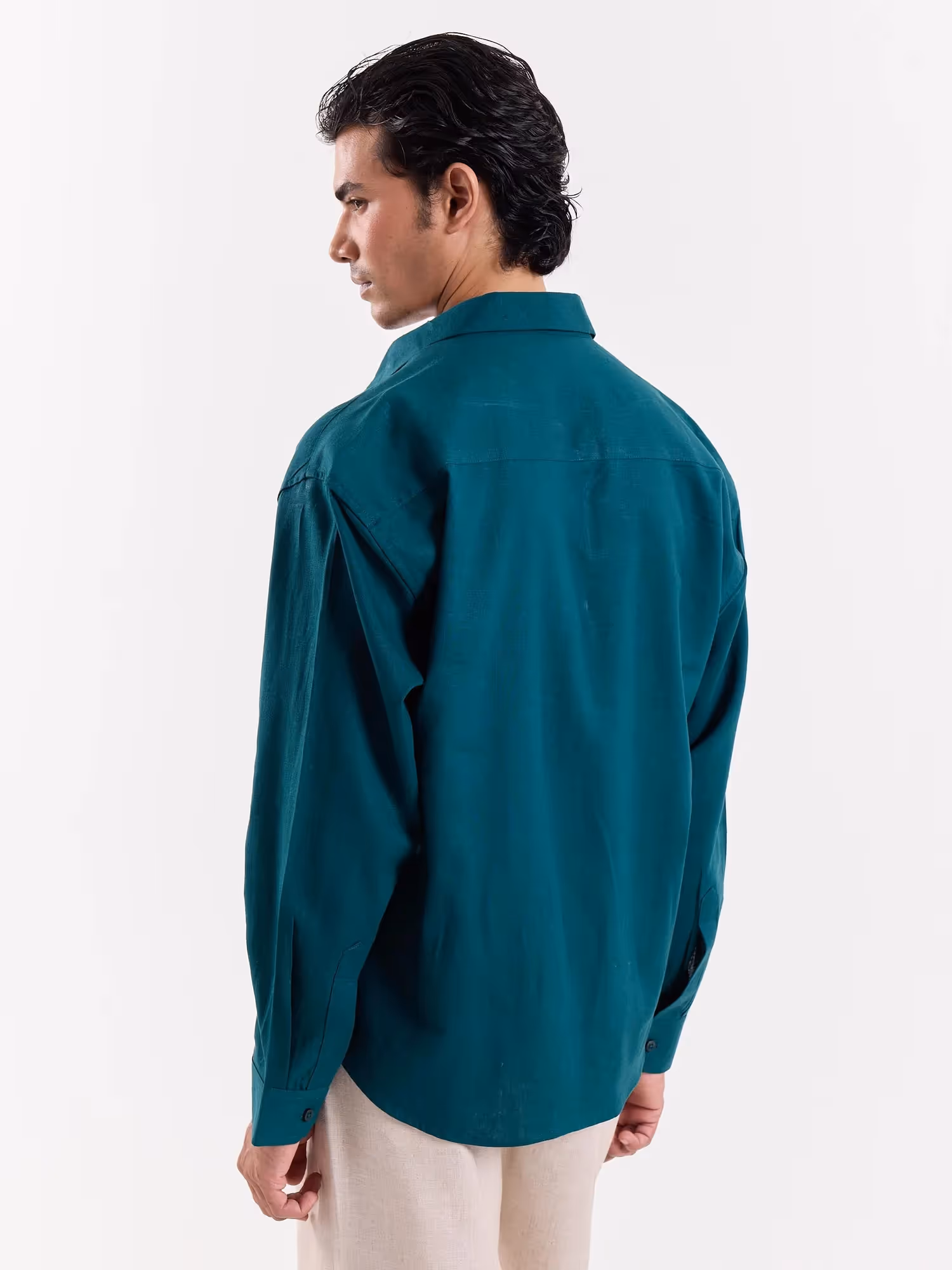 Emerald Green Linen Cropped Shirt image 5