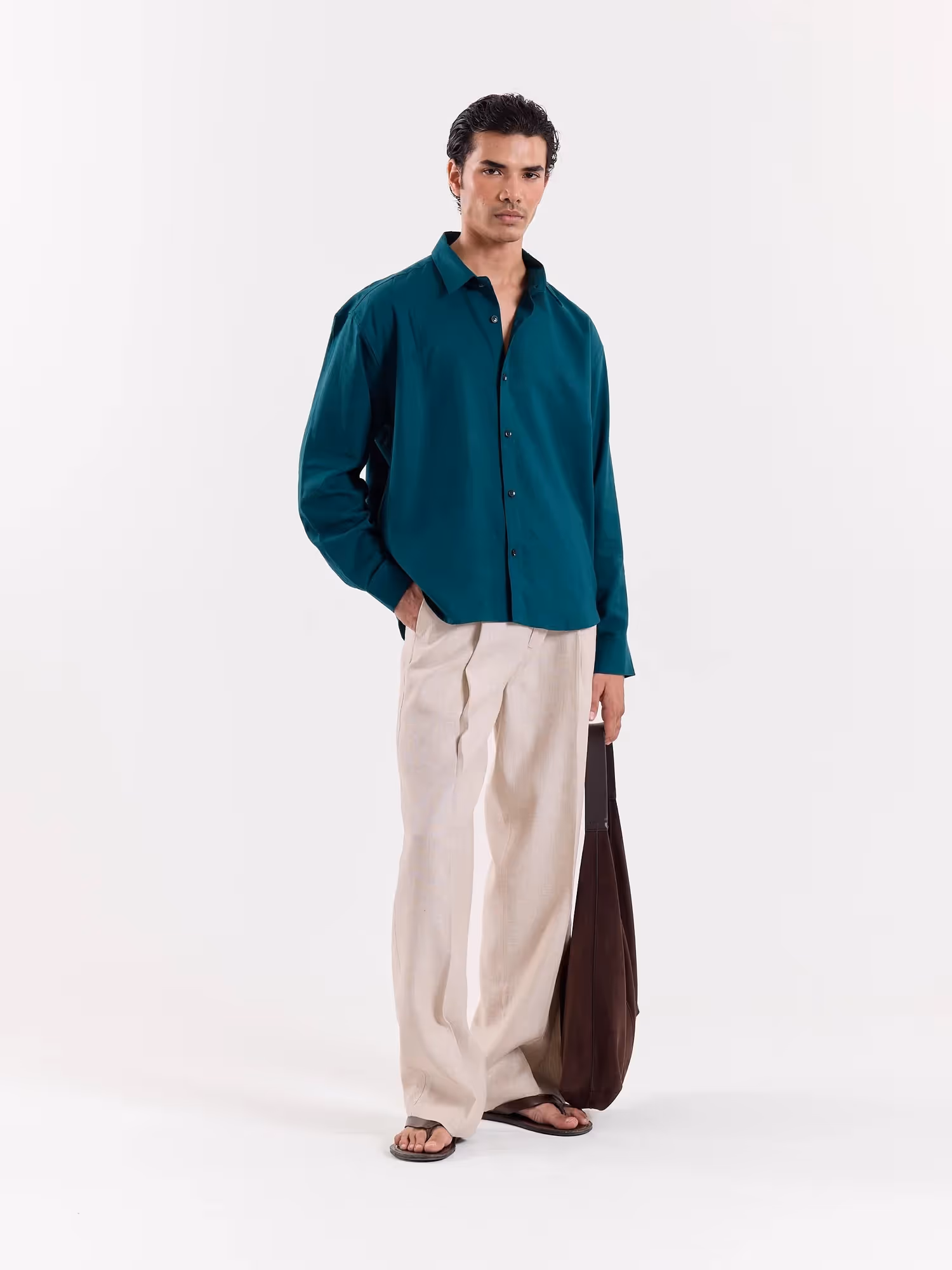 Emerald Green Linen Cropped Shirt image 6