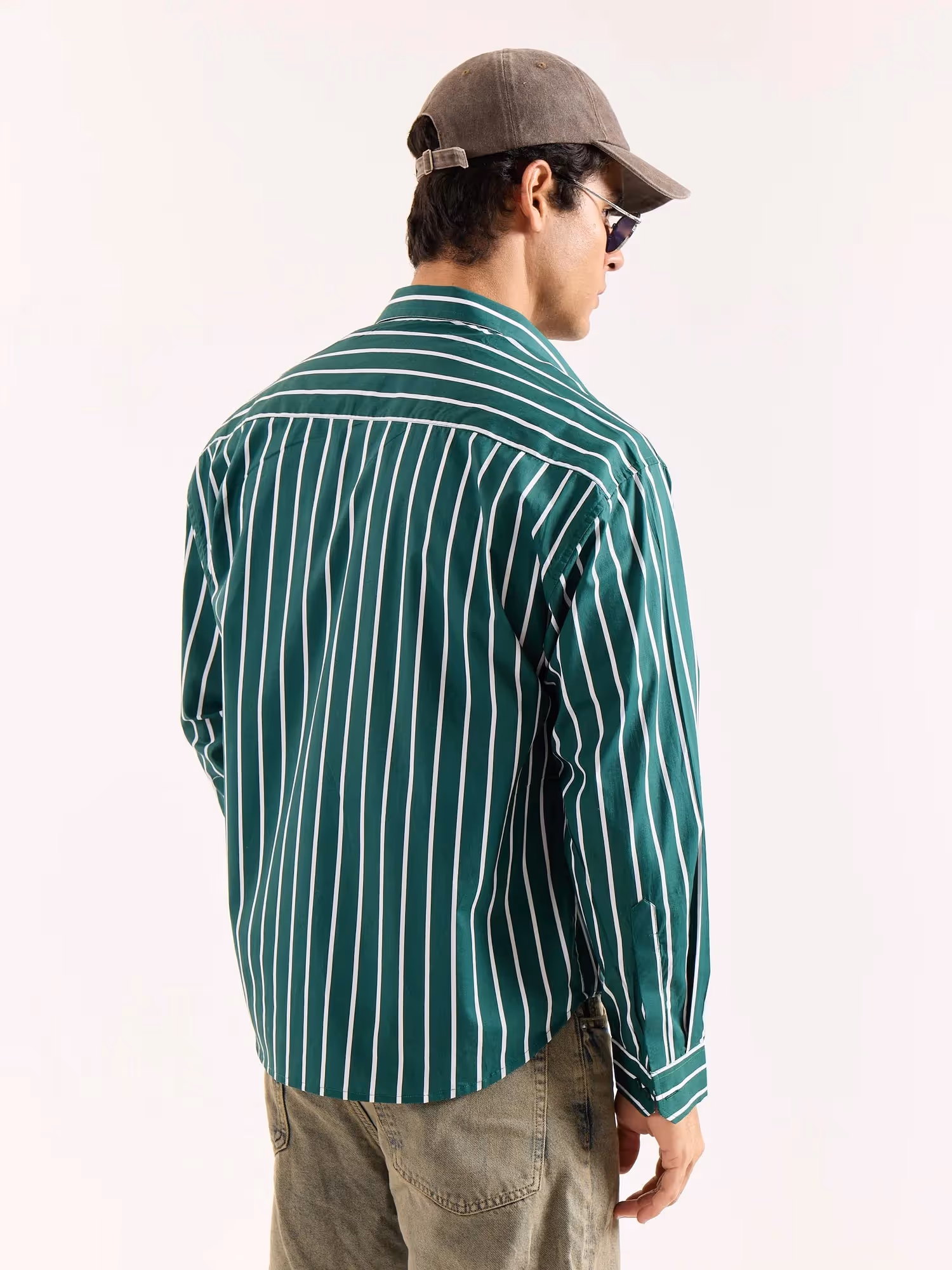 Emerald Green Striped Poplin Oversized Shirt image 8