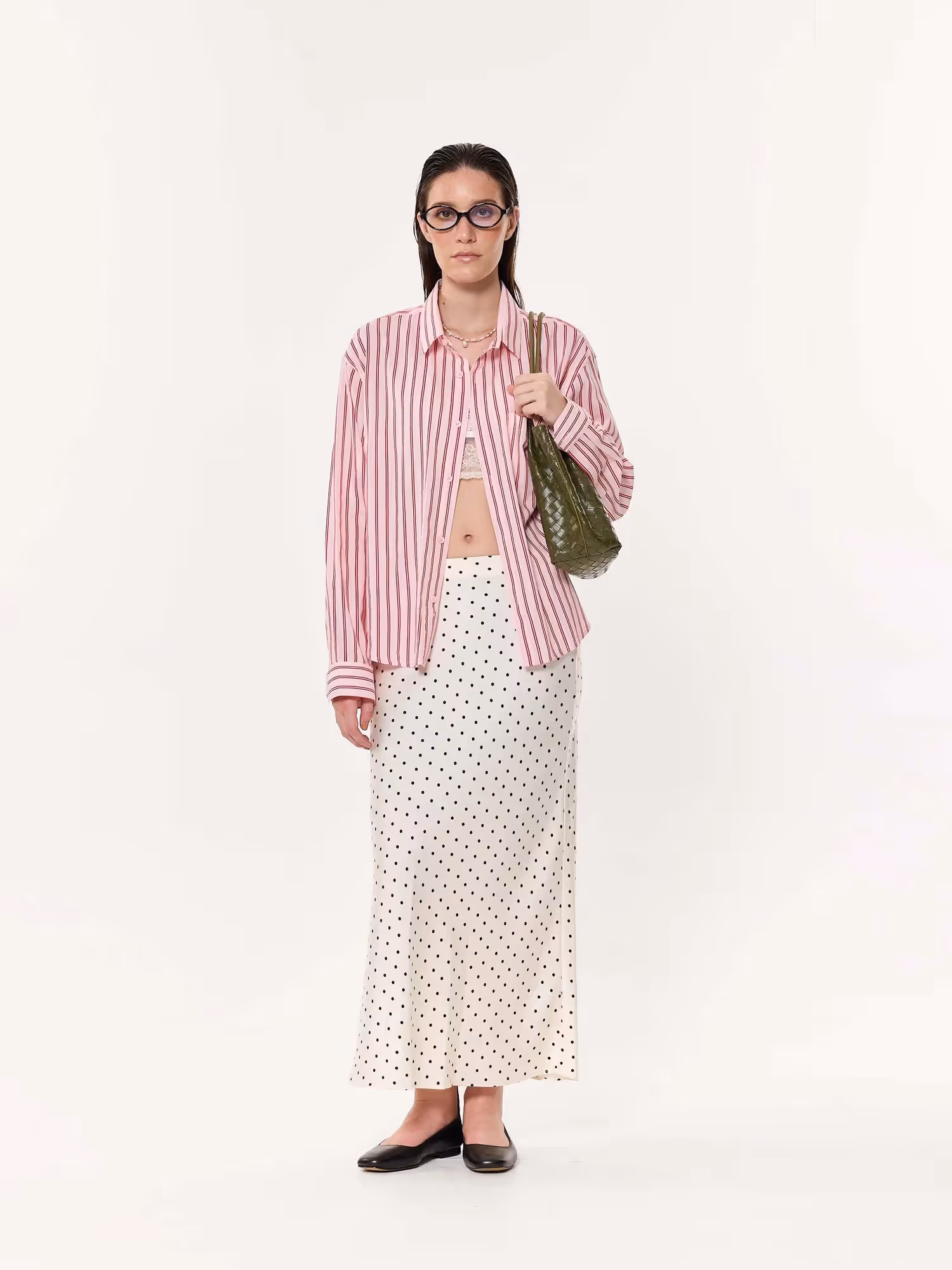 Flamingo Pink Striped Oversized Cropped Shirt  image 2