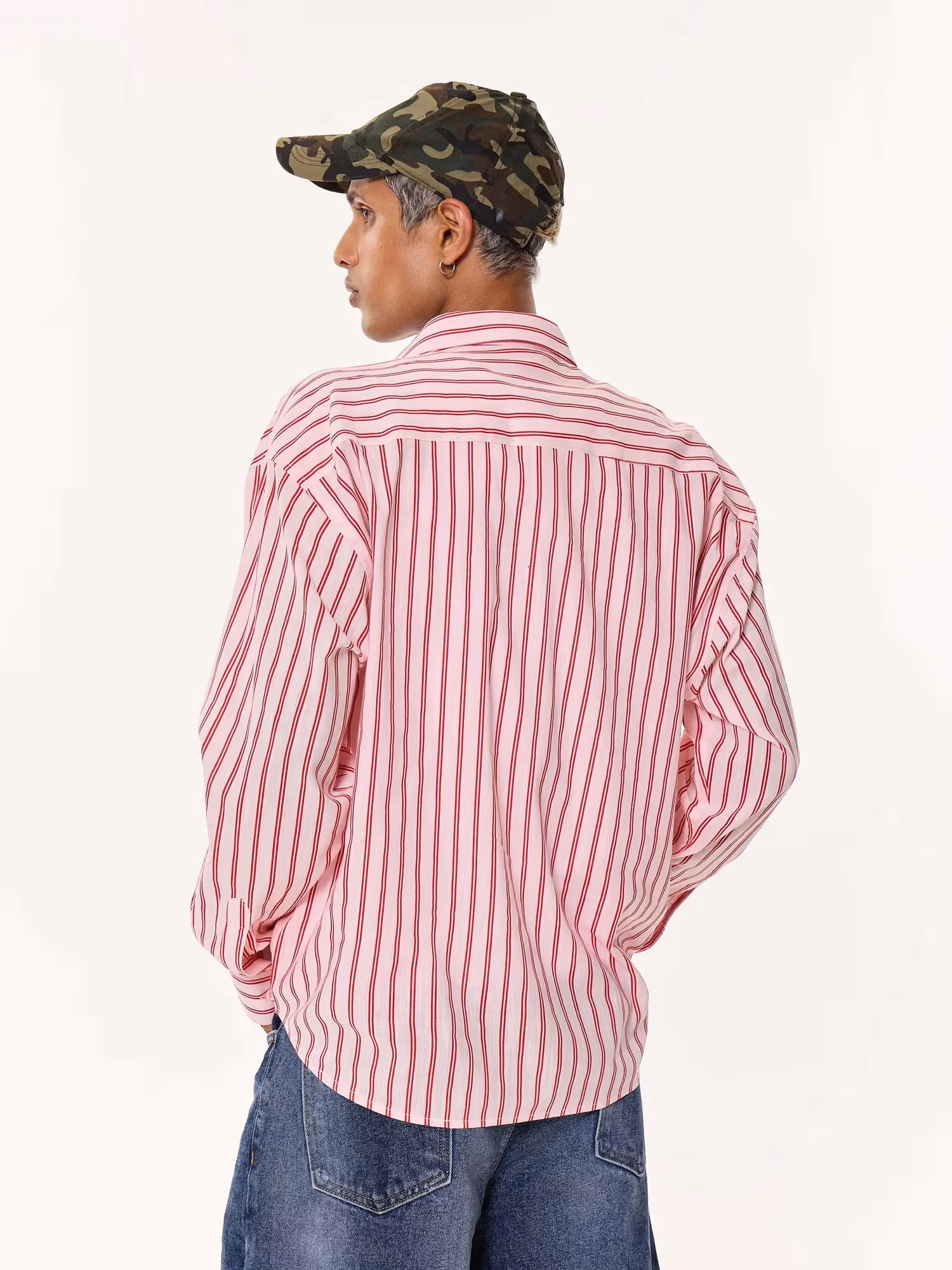 Flamingo Pink Striped Oversized Cropped Shirt  image 7