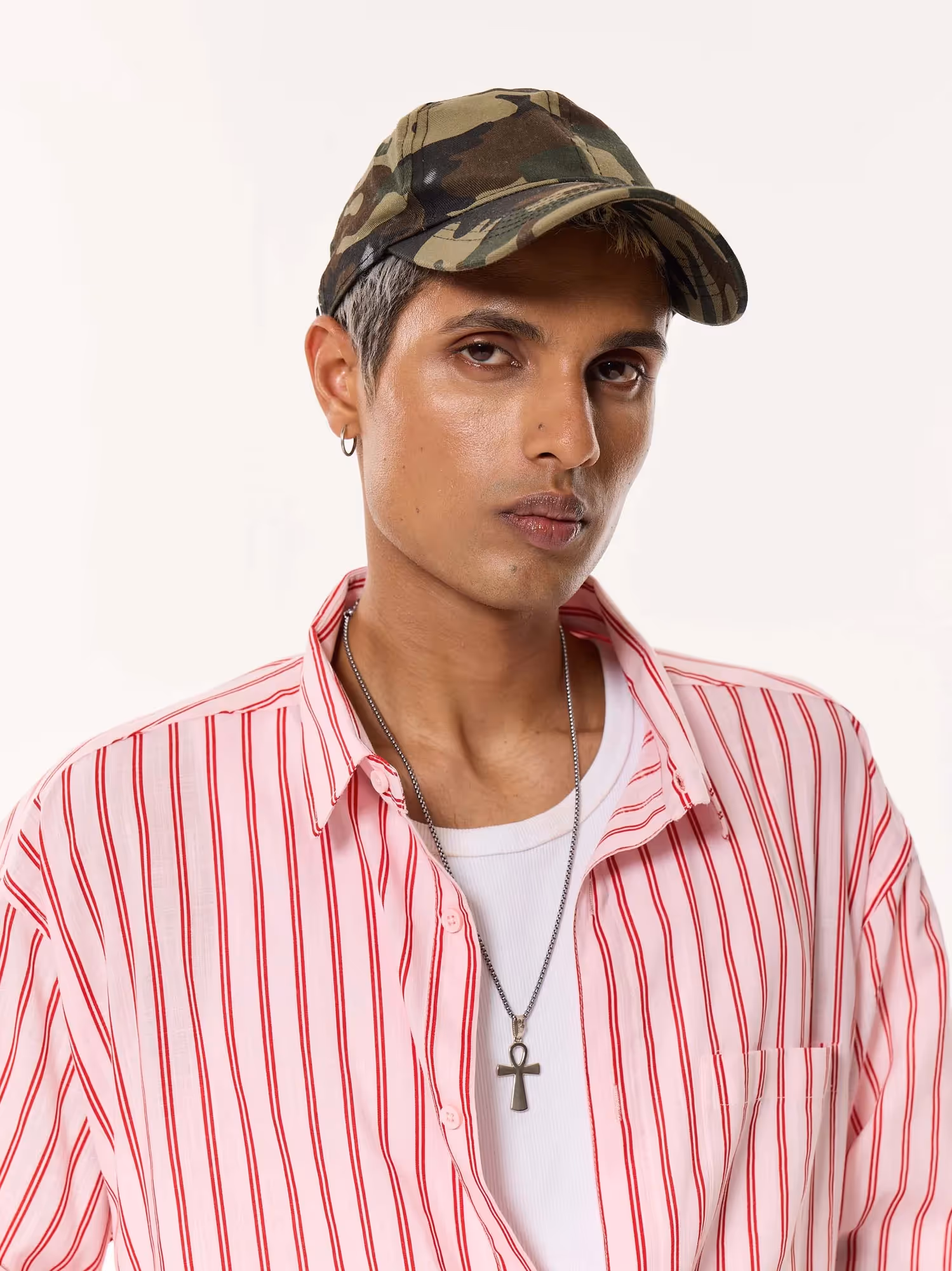 Flamingo Pink Striped Oversized Cropped Shirt  image 8