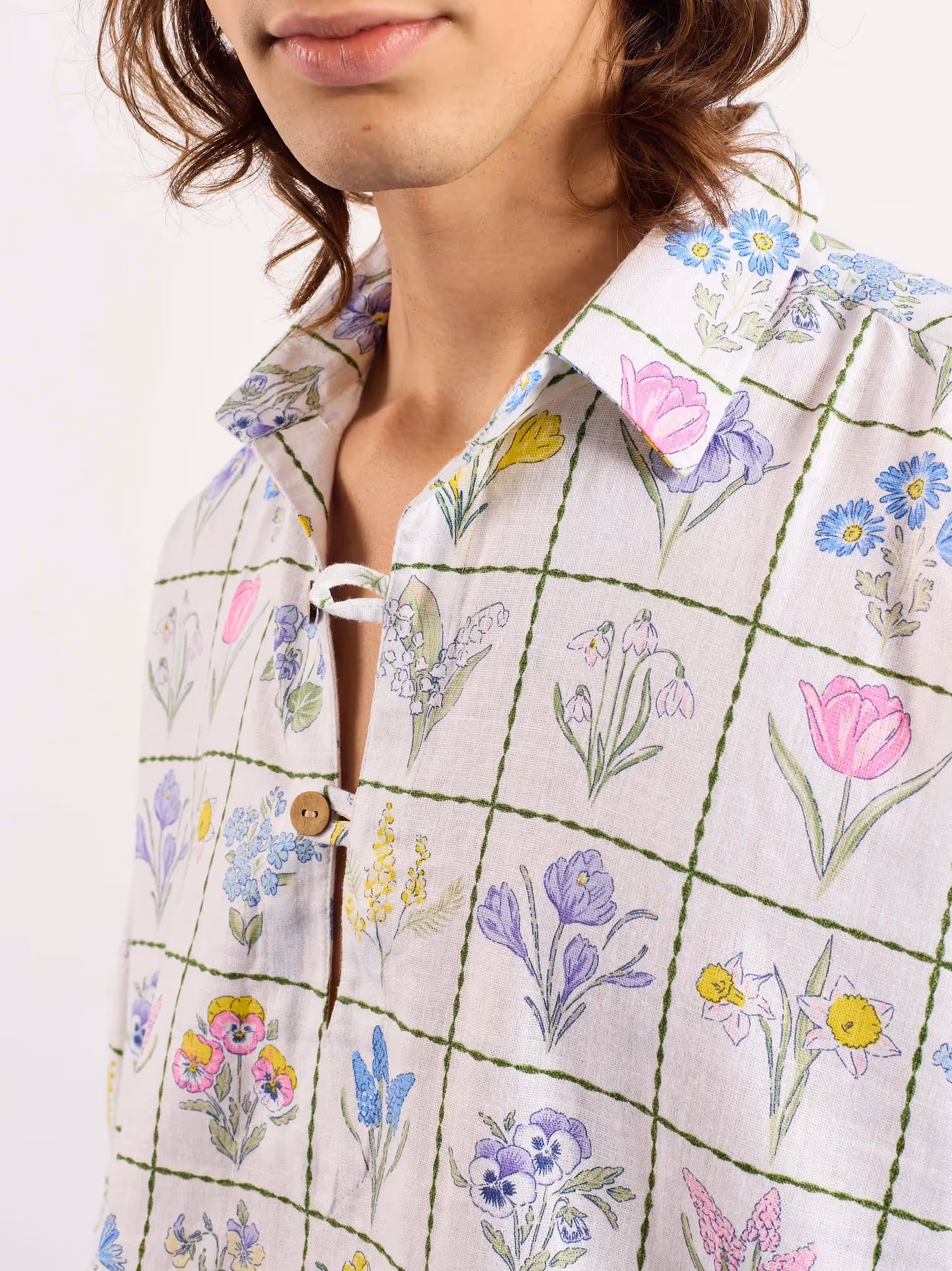 Floral Checkered Printed Linen Pullover  image 5